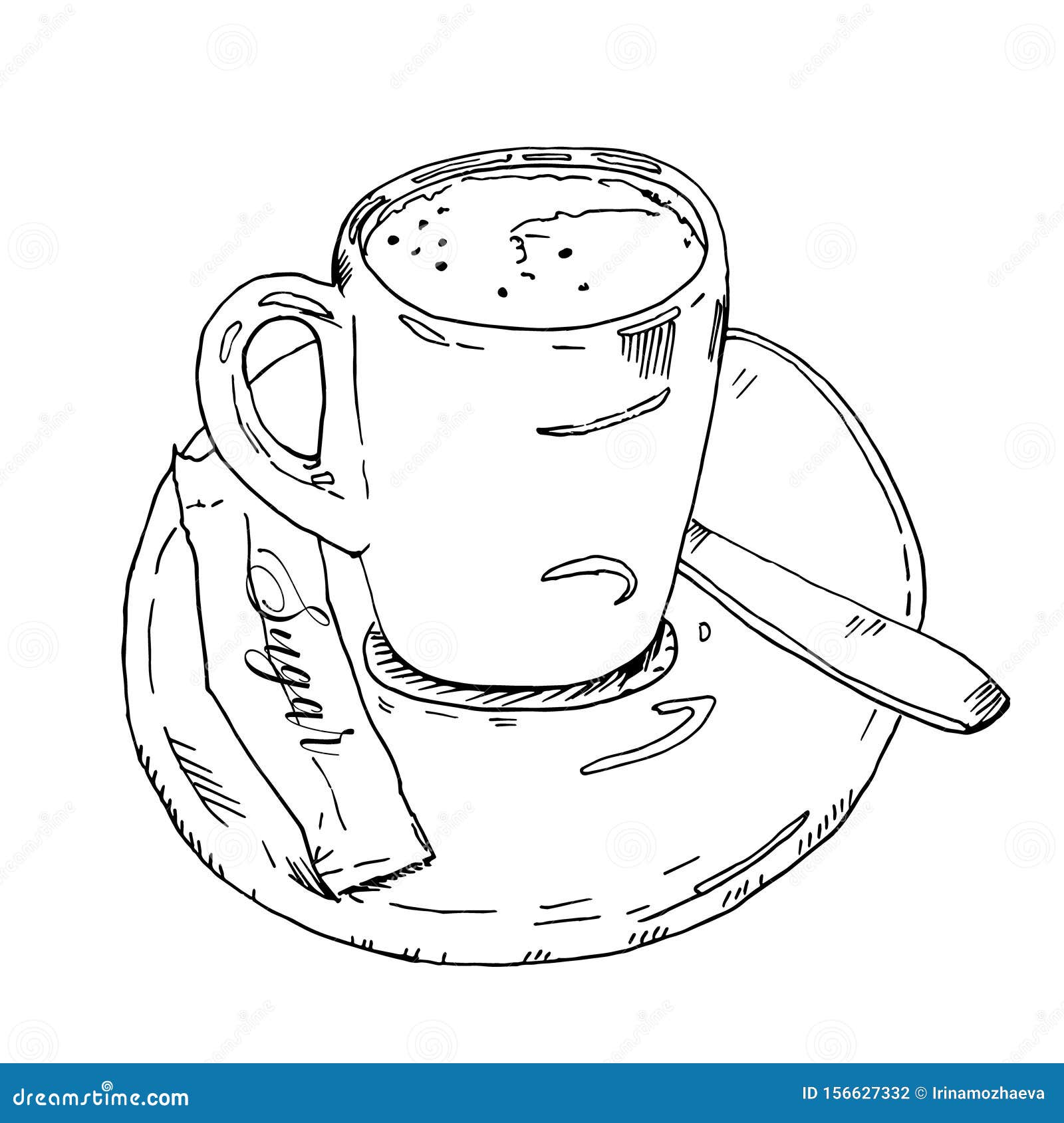Vintage cup on a plate hand drawn ink sketch.... - Stock Illustration  [108258331] - PIXTA