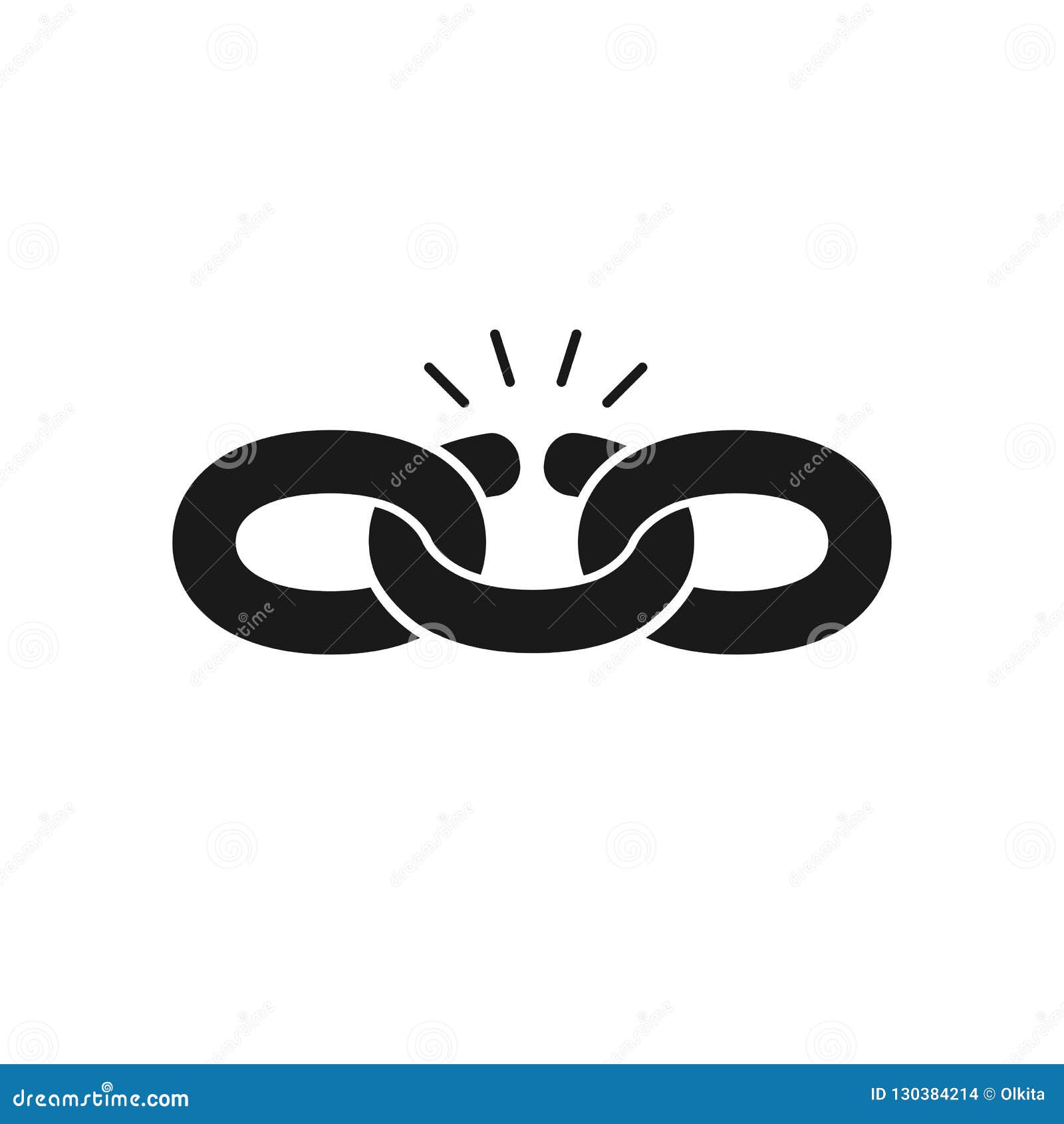 black  icon of broken chain on white background. silhouette of chain. weak link. flat .