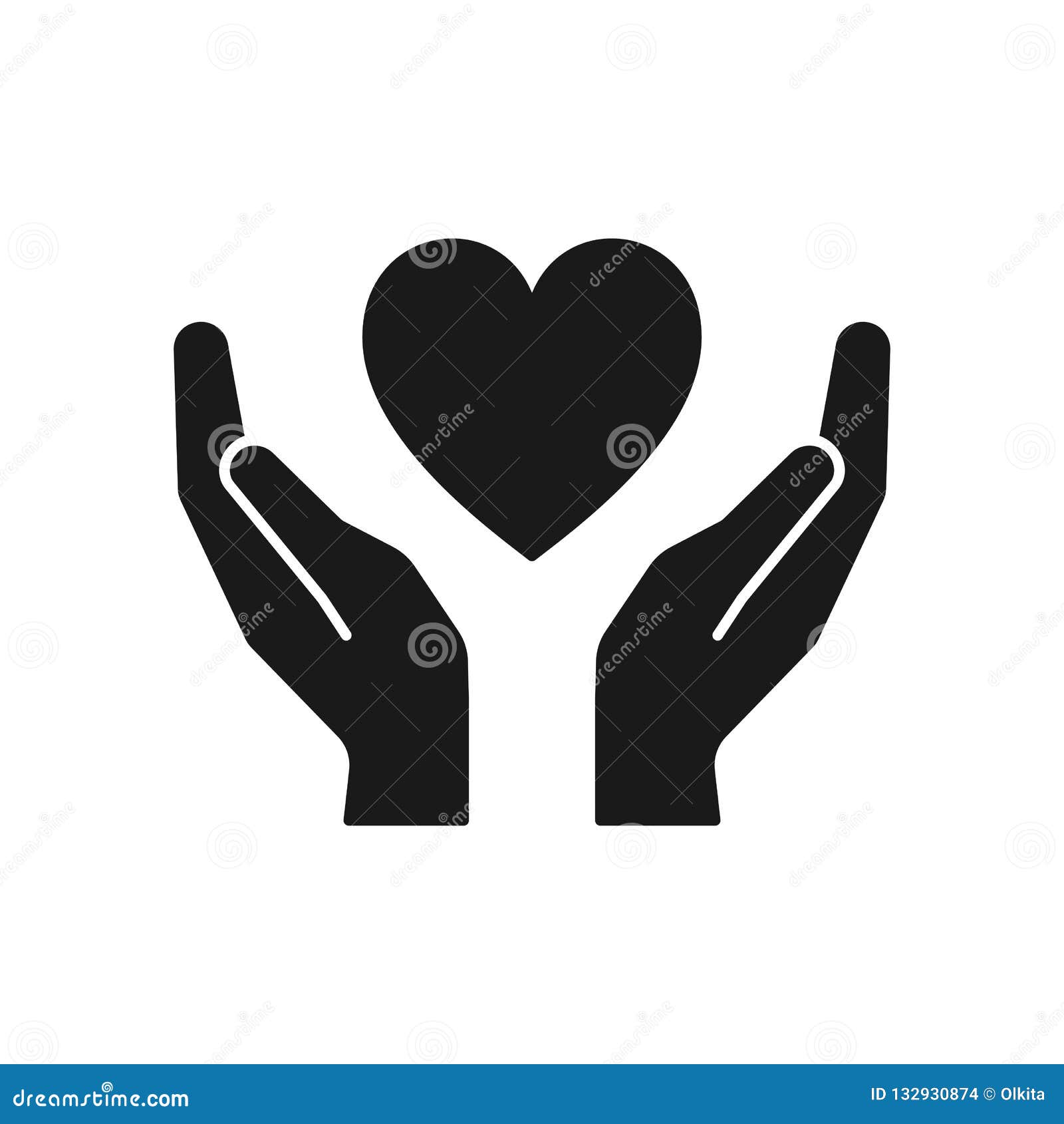 Black Isolated Icon Of Heart In Hands On White Background
