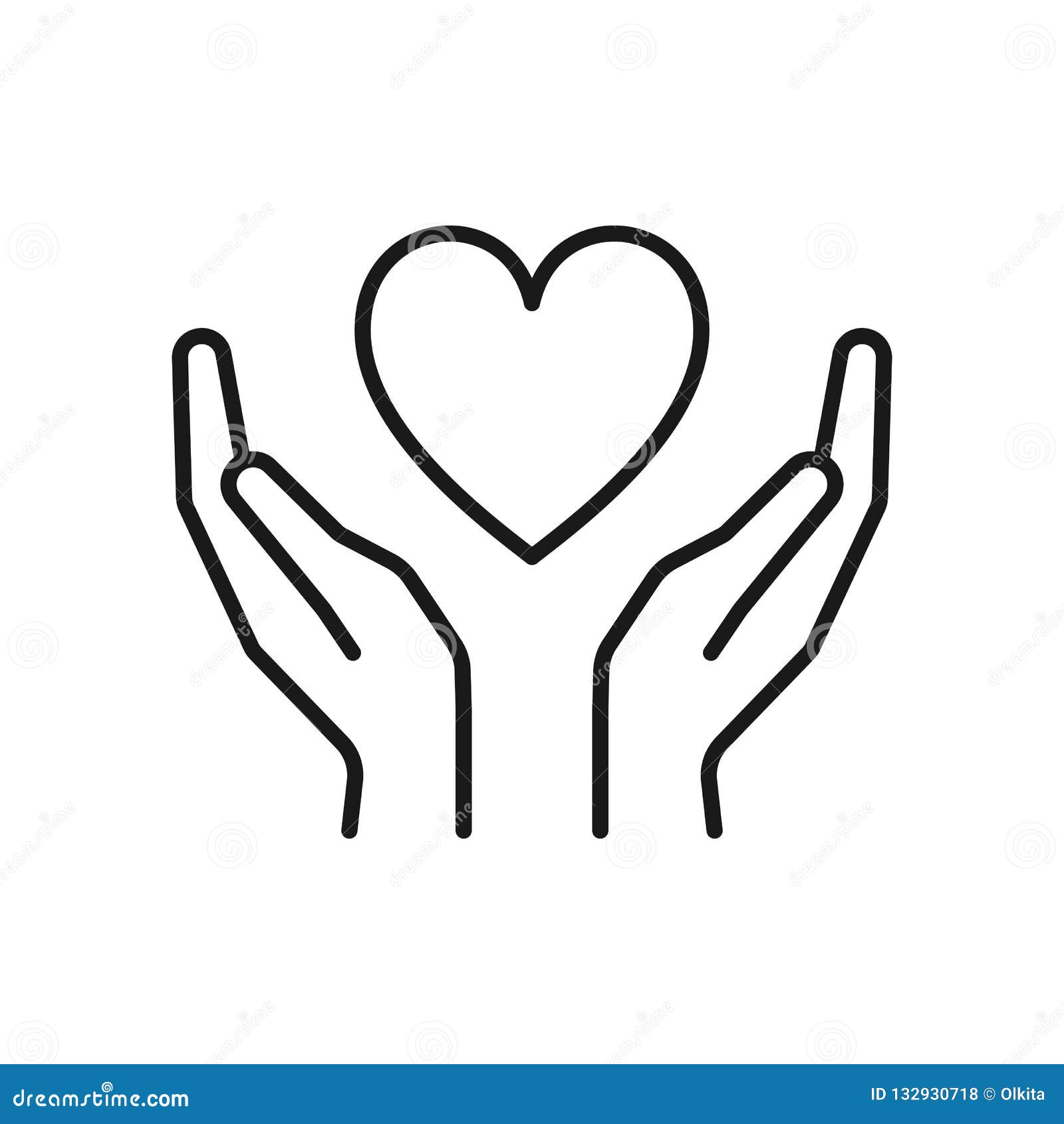 Black Isolated Outline Icon Of Heart In Hands On White Background