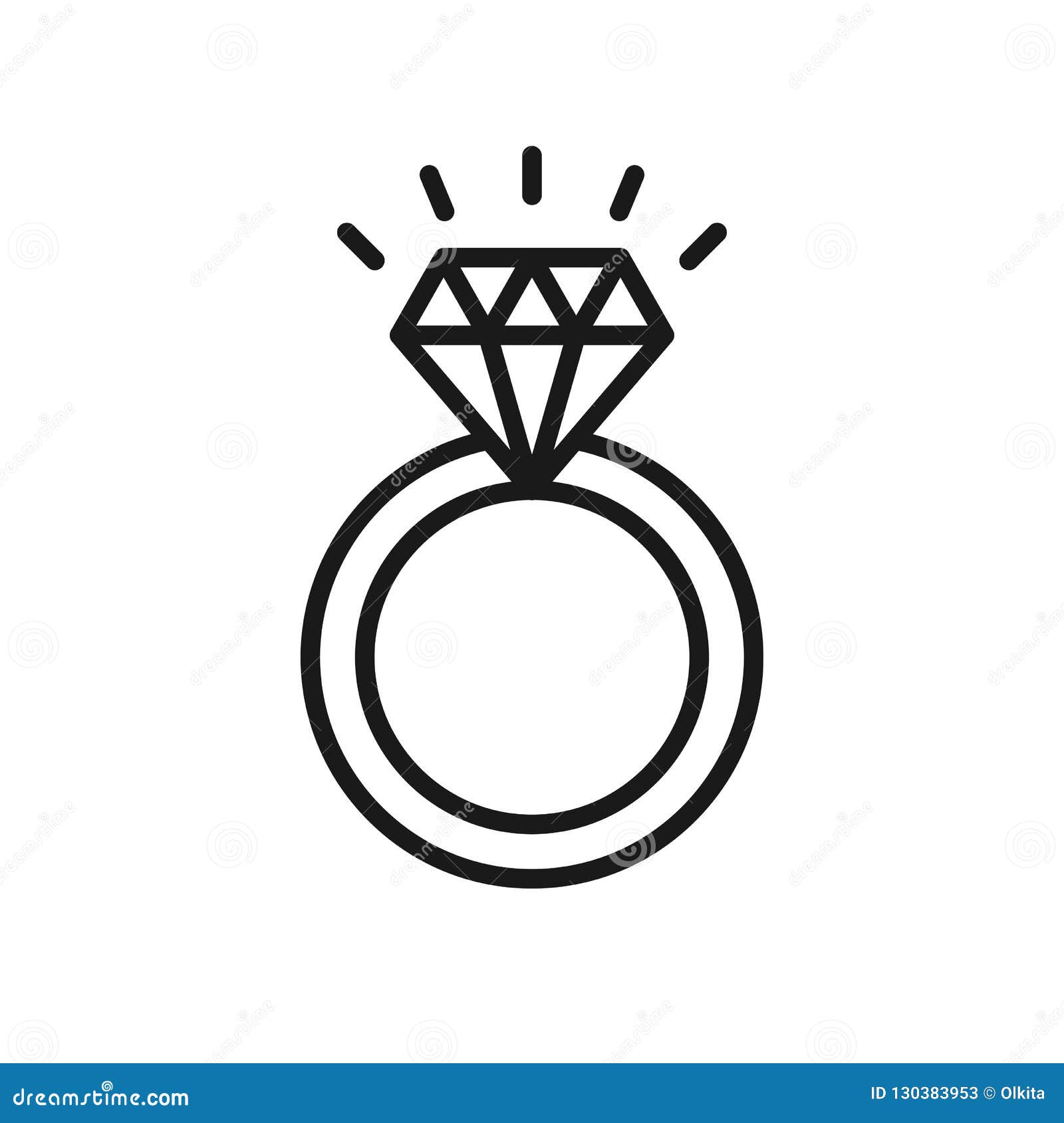 Download Black Isolated Outline Icon Of Ring With Diamond On White ...