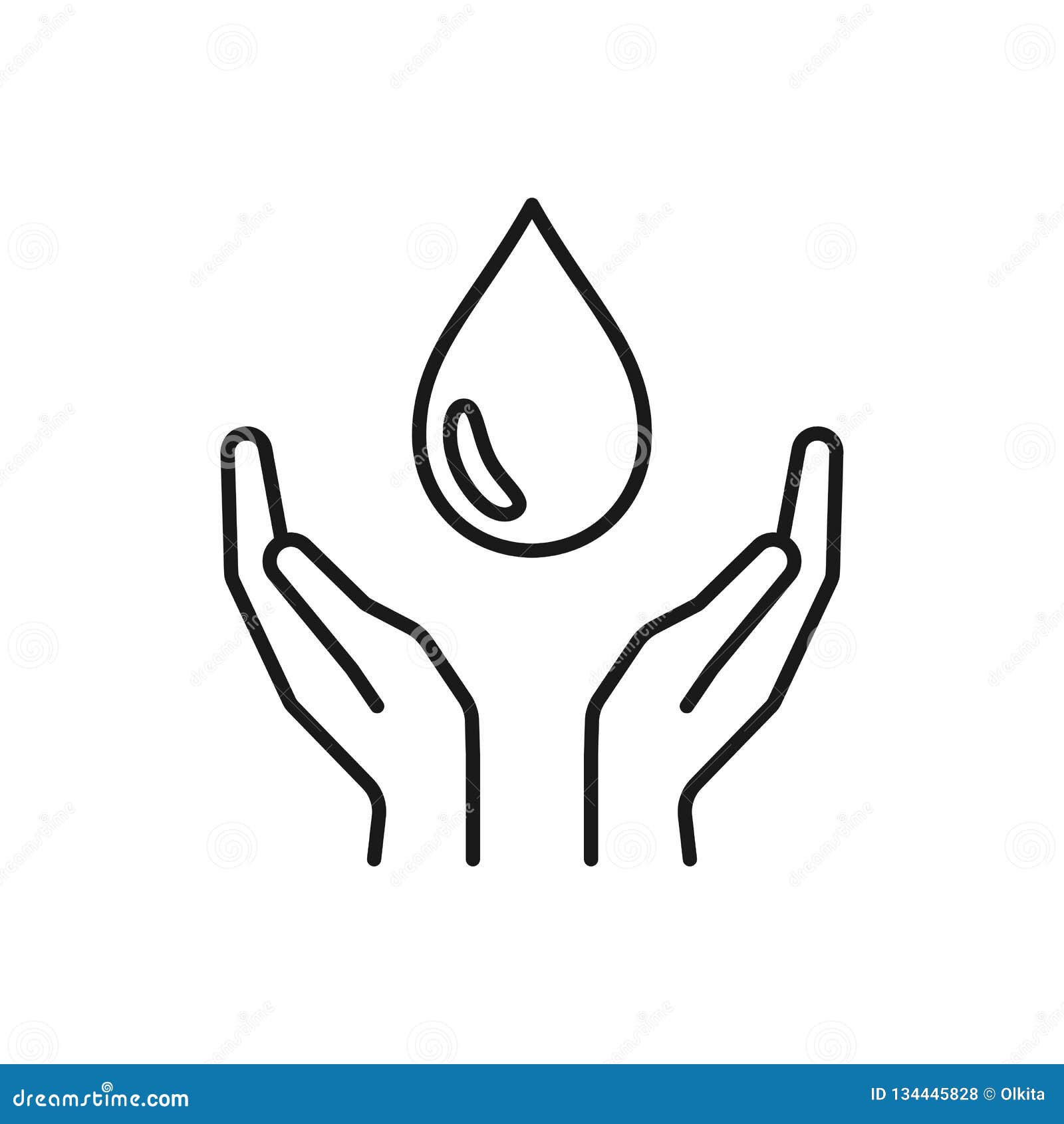 Black Isolated Outline Icon Of Water Drop In Hands On White