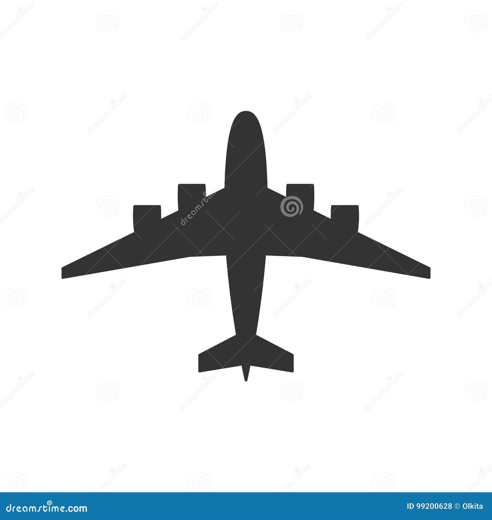 black  silhouette of airplane on white background. view from above of aeroplane.
