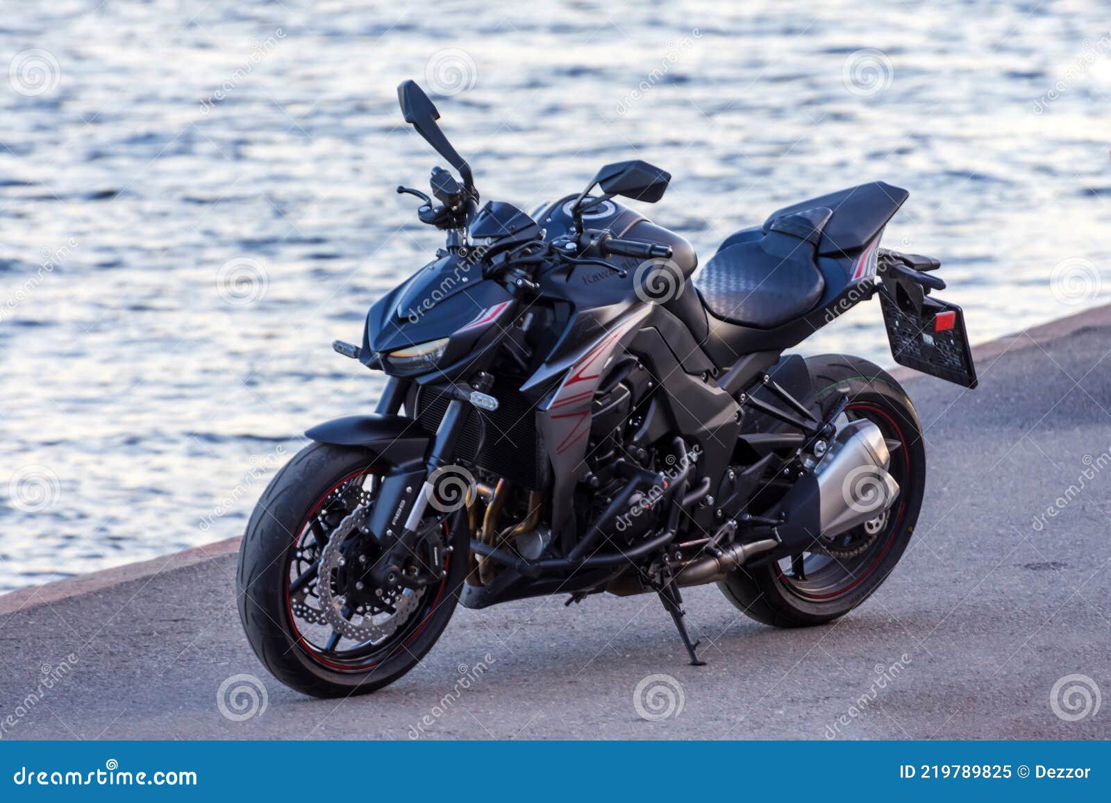 Black Motorcycle on the Shore. Russia, Saint-Petersburg. 09 March 2020 Image - Image of motor, bike: 219789825