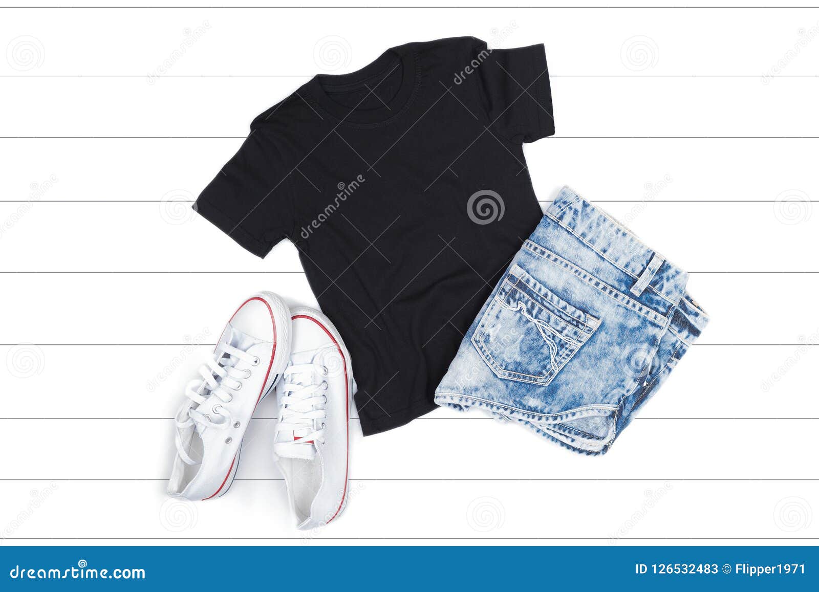 Download Black Kids T-Shirt Mockup On A White Wooden Background ...