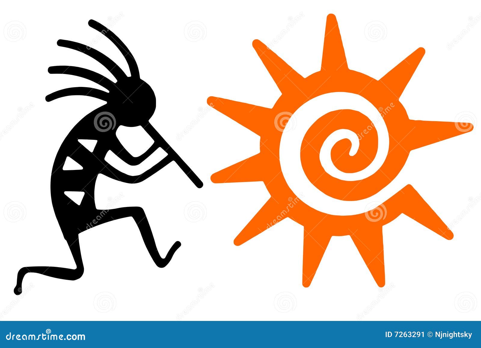Black Kokopelli and Orange Sun Stock Vector Illustration of tattoo