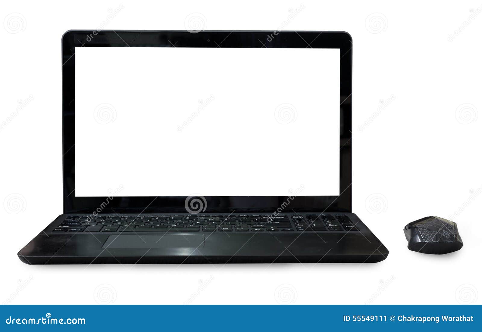 black labtop with mouse bluetooth  white background.