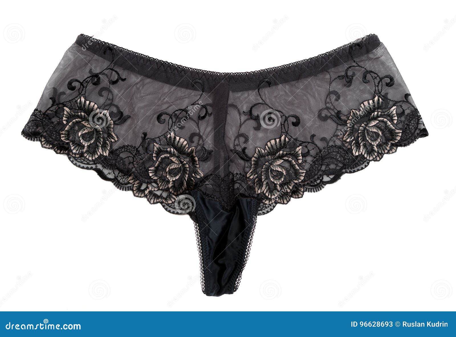 Black Lace Panties with a Floral Pattern. Isolate Stock Image - Image ...