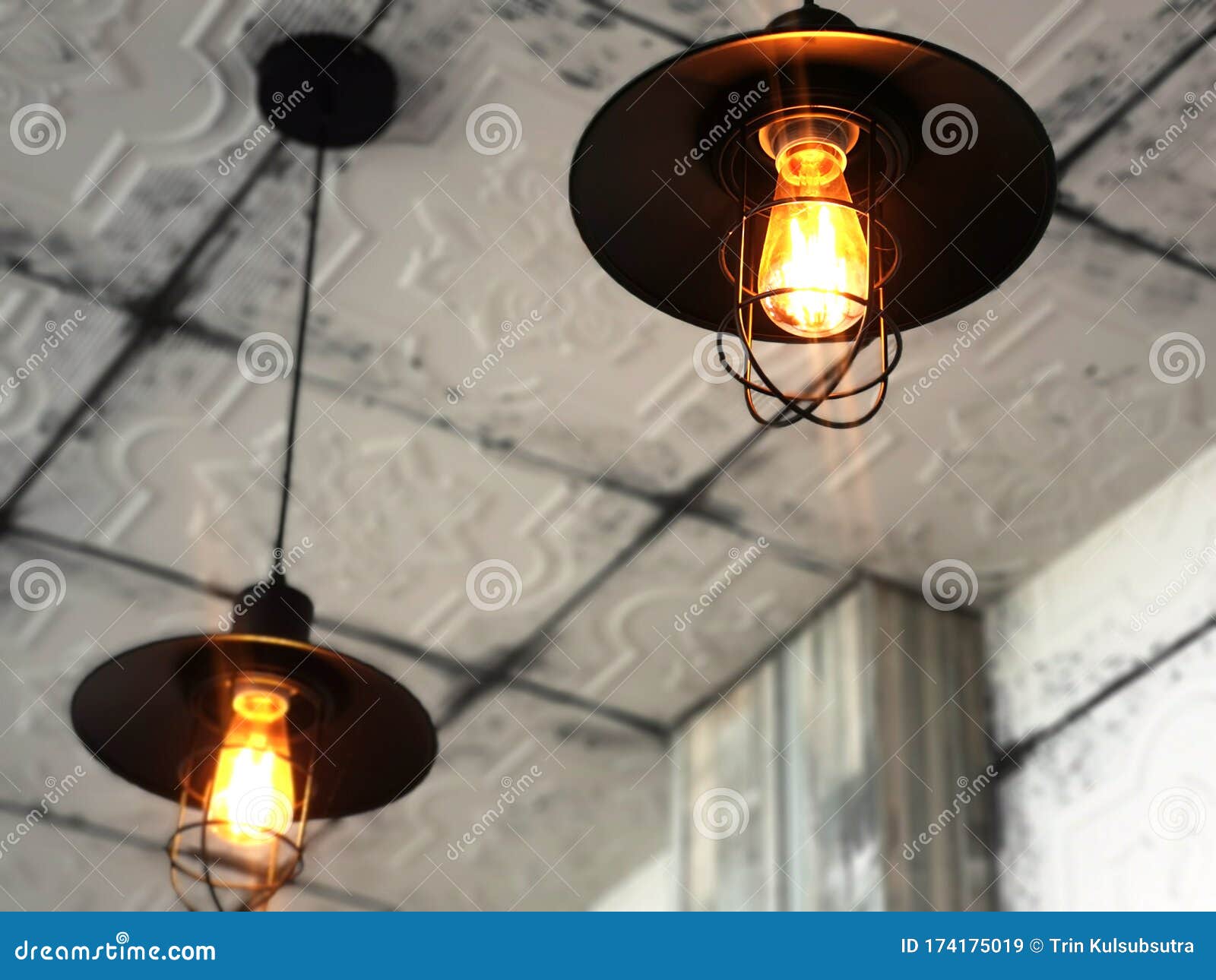 Black Lamp Hanging Light, Warm Light, Ancient Shape Stock Image Image
