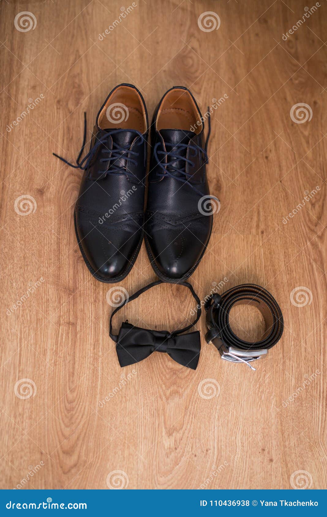 The Groom`s Wedding Accessories. Black Leather Belt, Black Necktie and ...