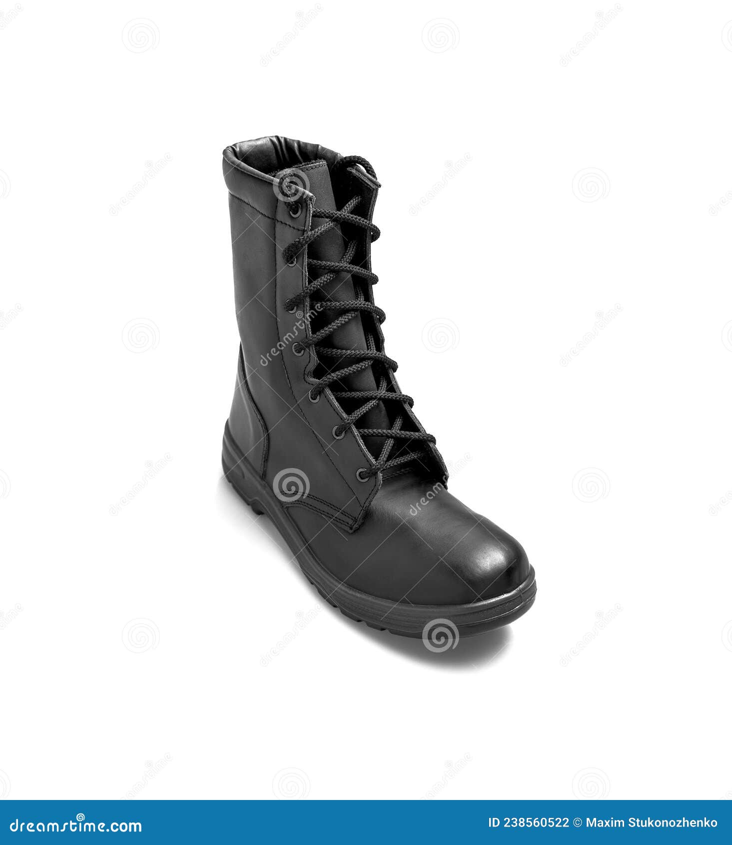 Black Leather Boot Isolate on a White Background. New Army Boot Stock ...