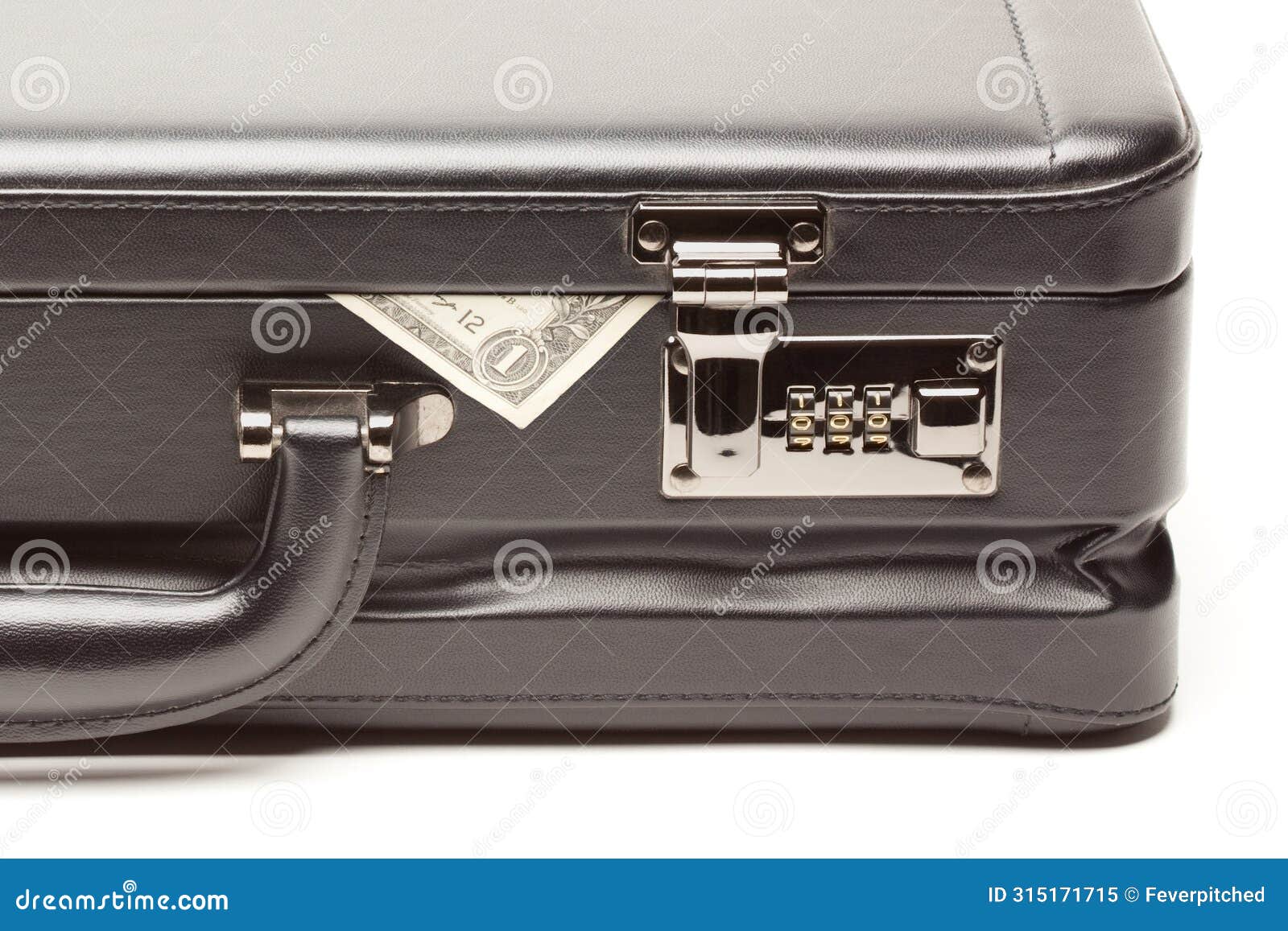 black leather briefcase & dollar corner exposed