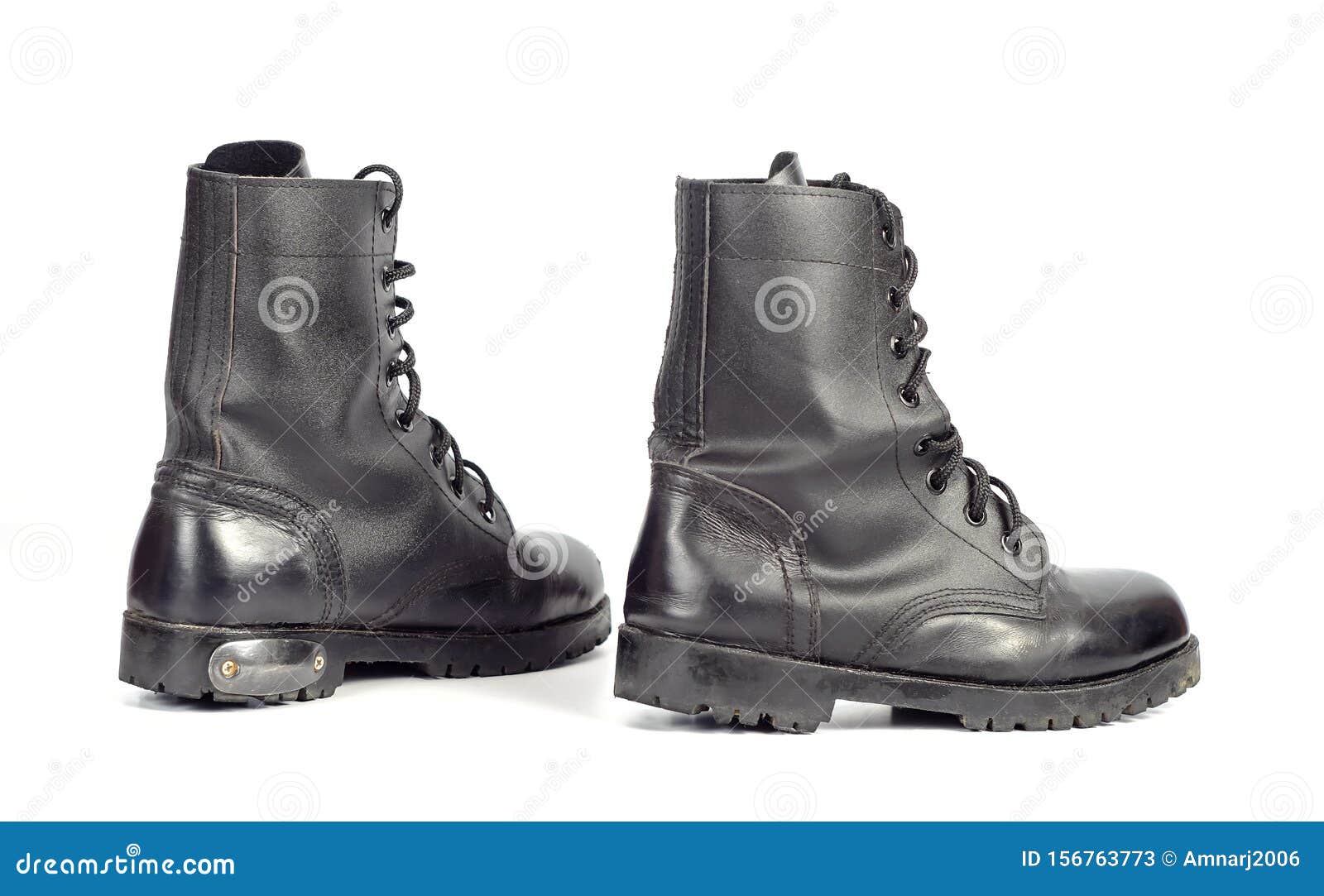 Black Leather Combat Boot or Army Boots Stock Image - Image of pair ...