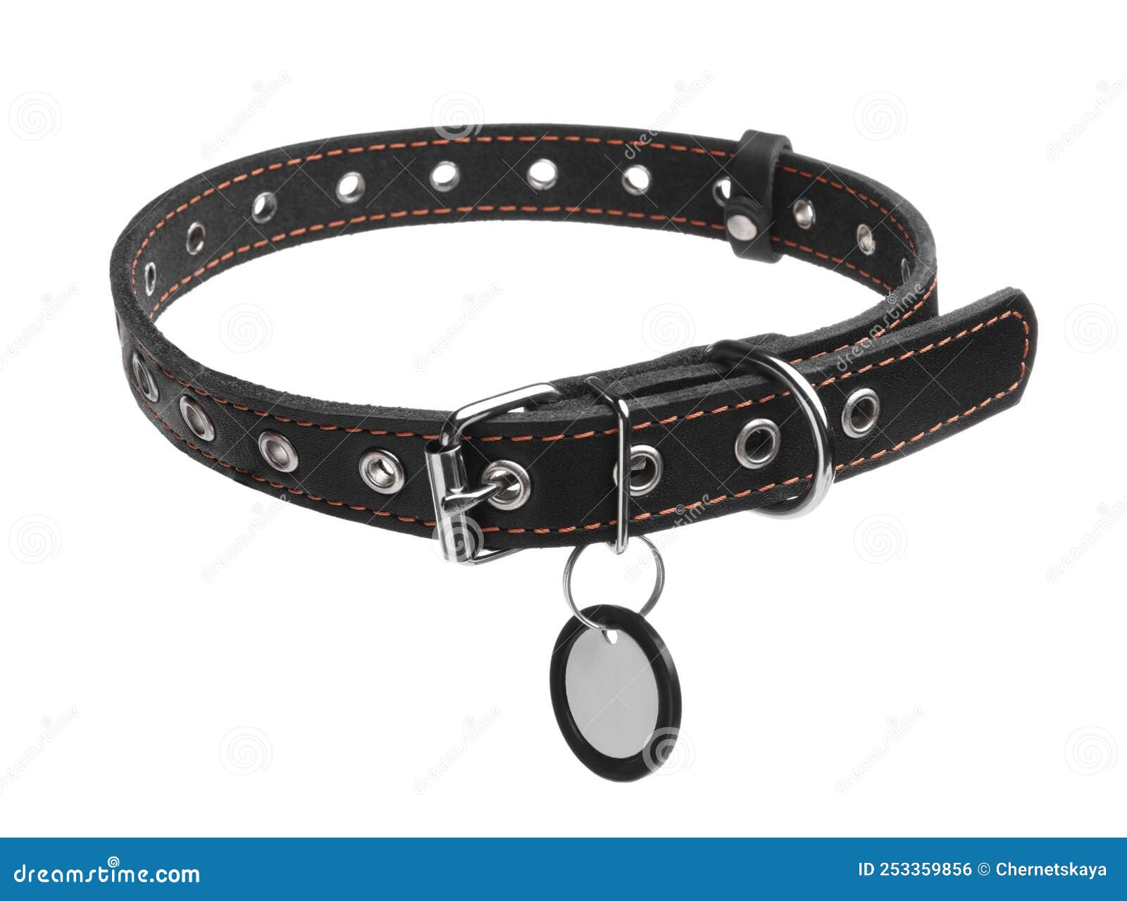 Black Leather Dog Collar with Tag Isolated Stock Photo Image of