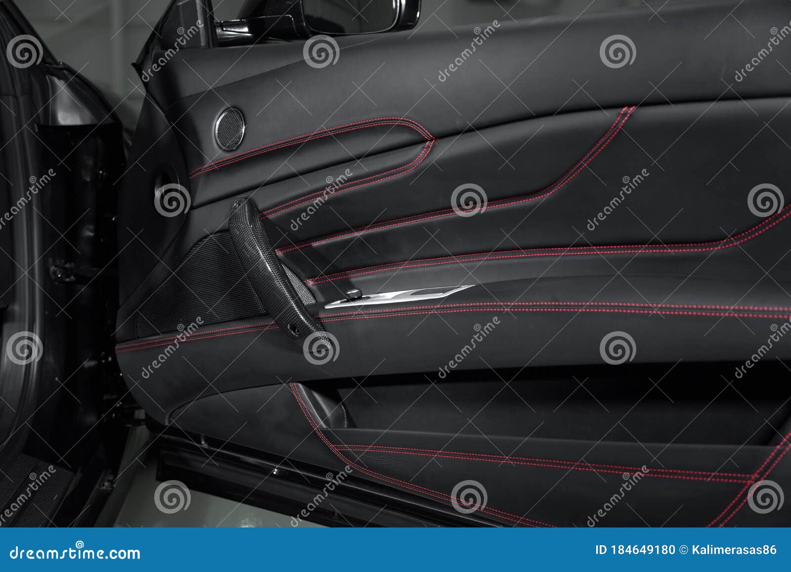 Black leather door panel stock photo. Image of detail 184649180