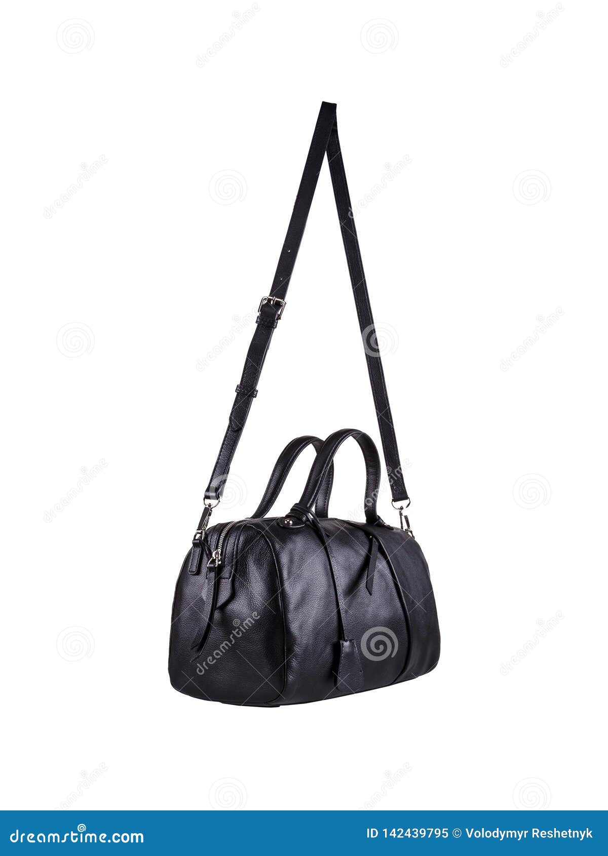 Black Leather Duffle Bag With Shoulder Strap Isolated On White Background Stock Image - Image of ...