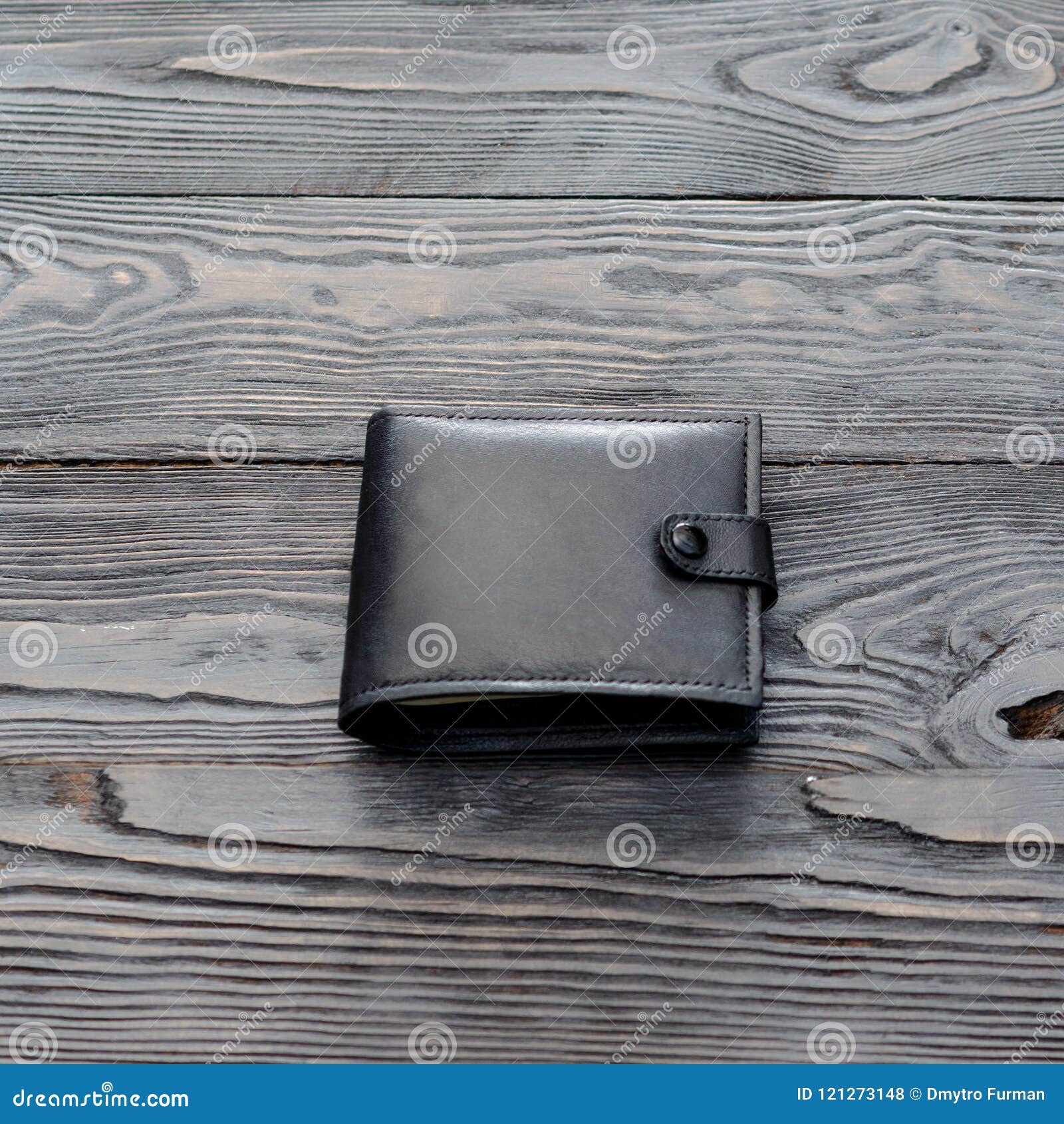 Black Leather Elegance Men`s Wallet On Dark Wooden Background. F Stock ...