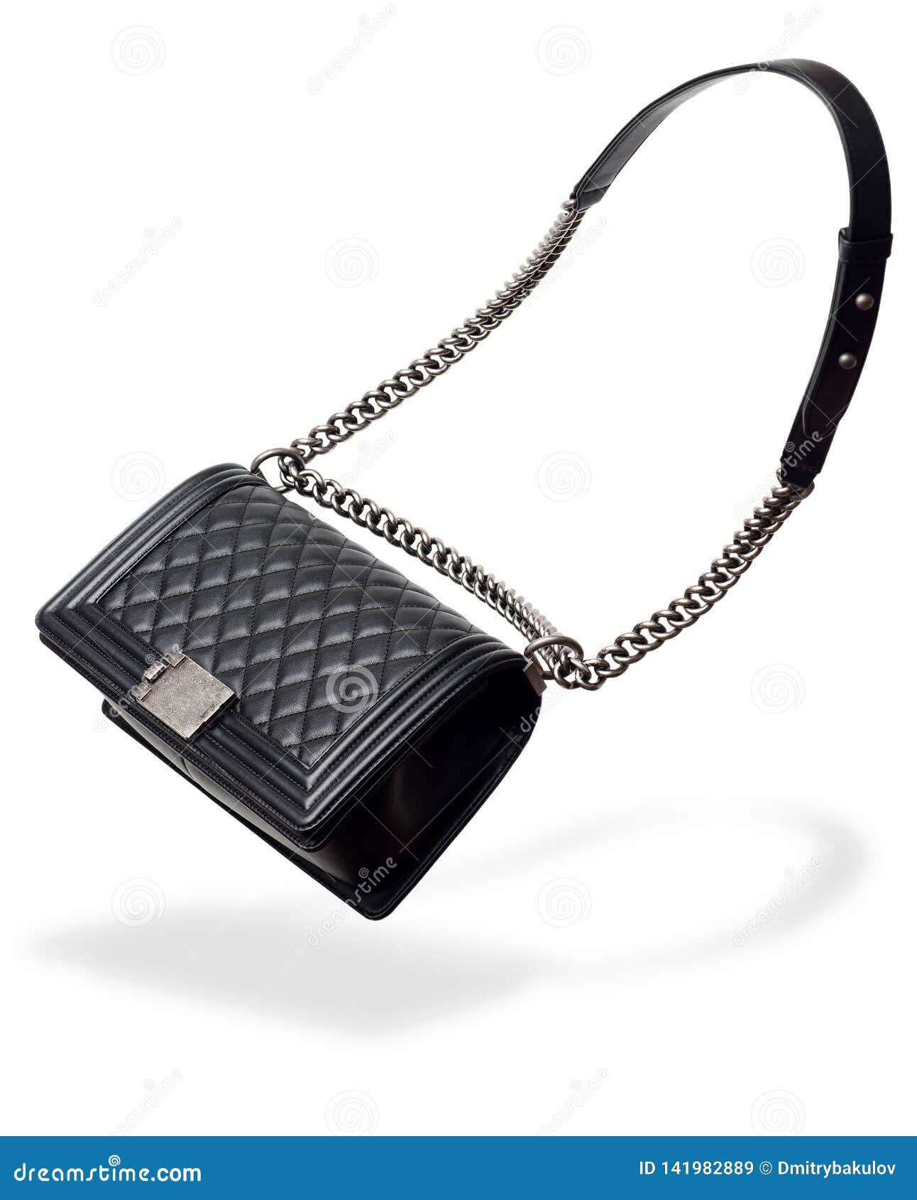 Black Leather Handbag on White Background. Luxury Accessory Stock Image Image of evening
