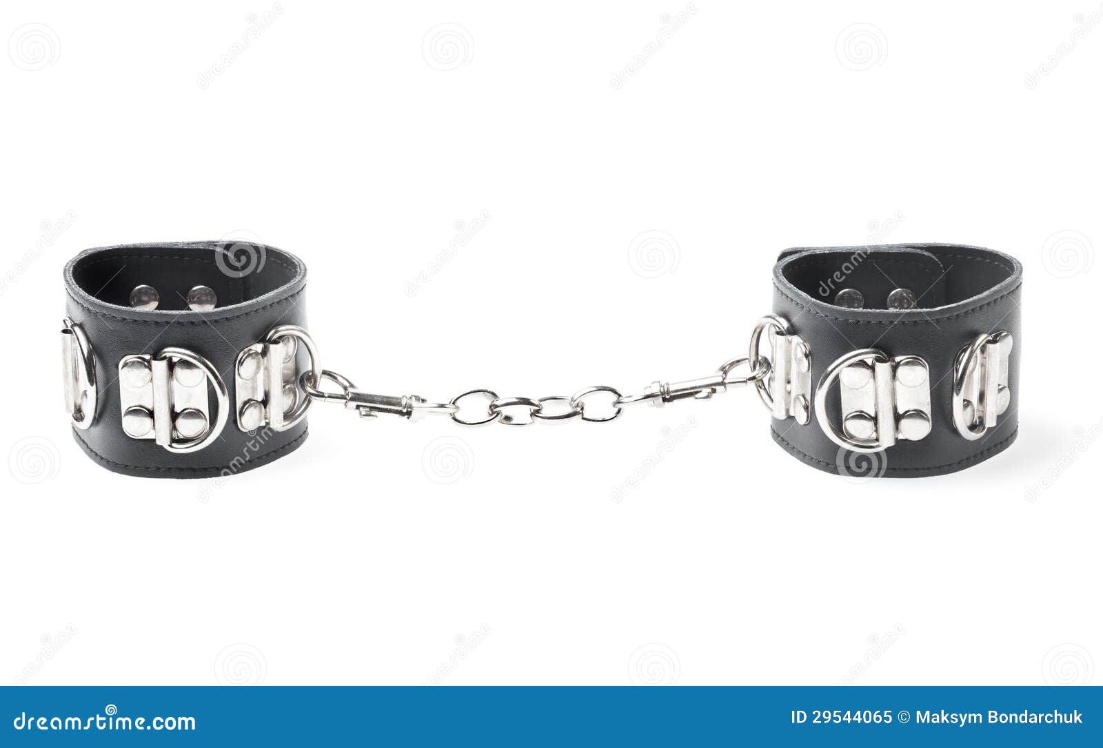 Black Leather Handcuffs Isolated on White Stock Image Image of