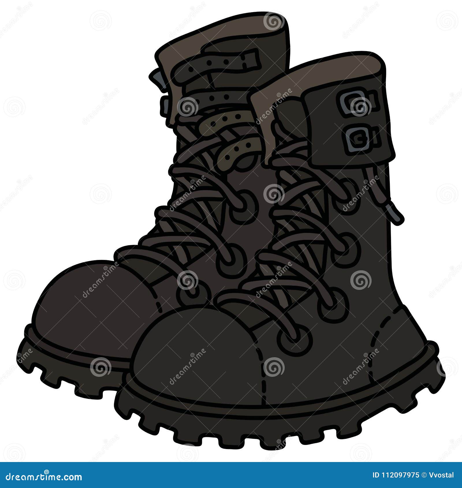 Black Leather High Lacing Military Shoes Stock Vector - Illustration of ...