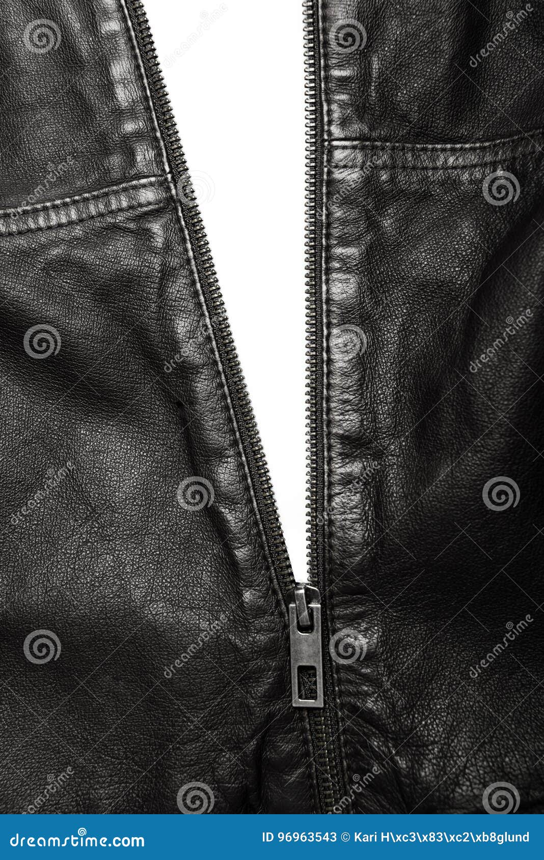 Black Leather Jacket with the Zip Partly Open Stock Image - Image of ...