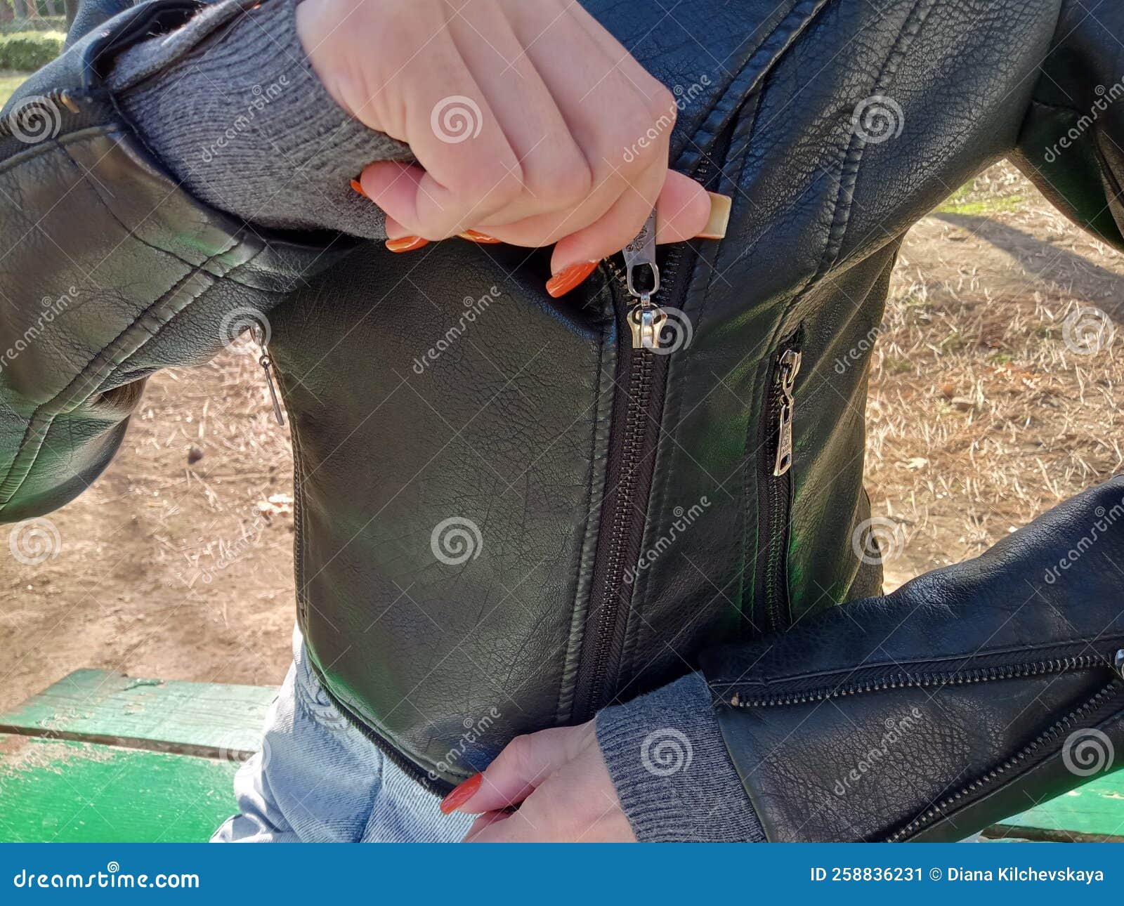 Black Leather Jacket with a Zipper Stock Image Image of pattern