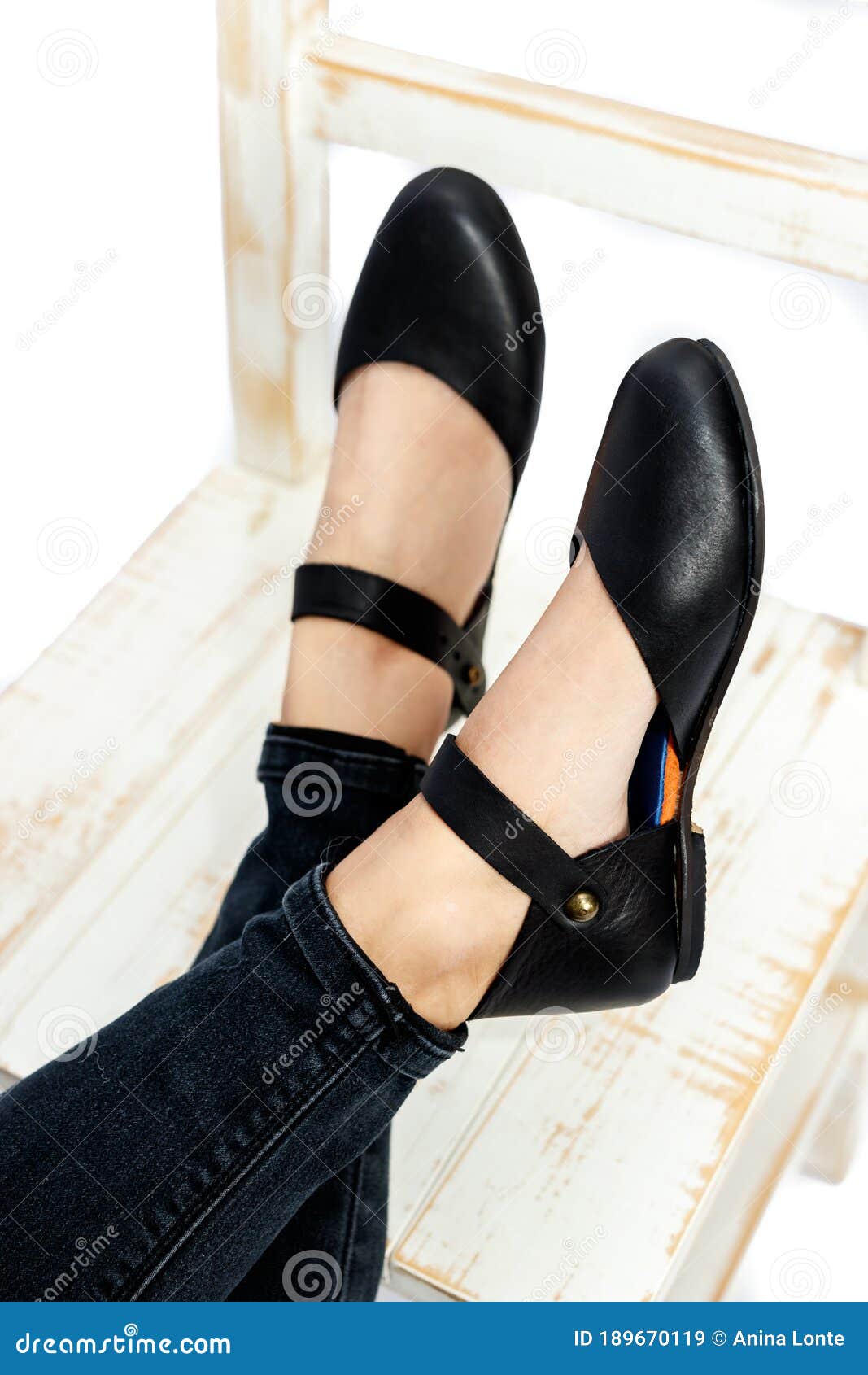 Black Leather Ladies Fashion Shoes Isolated Closeup Stock Image - Image ...