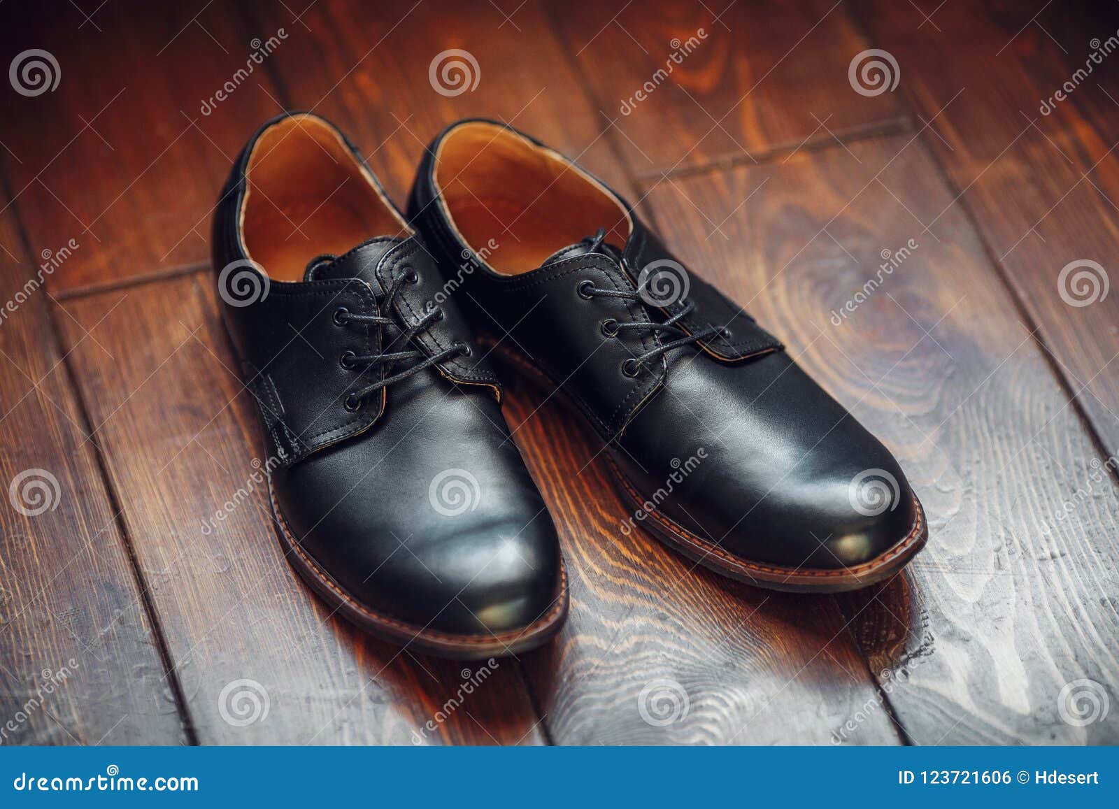 Black Leather Male Shoes on Wooden Background Stock Photo - Image of ...