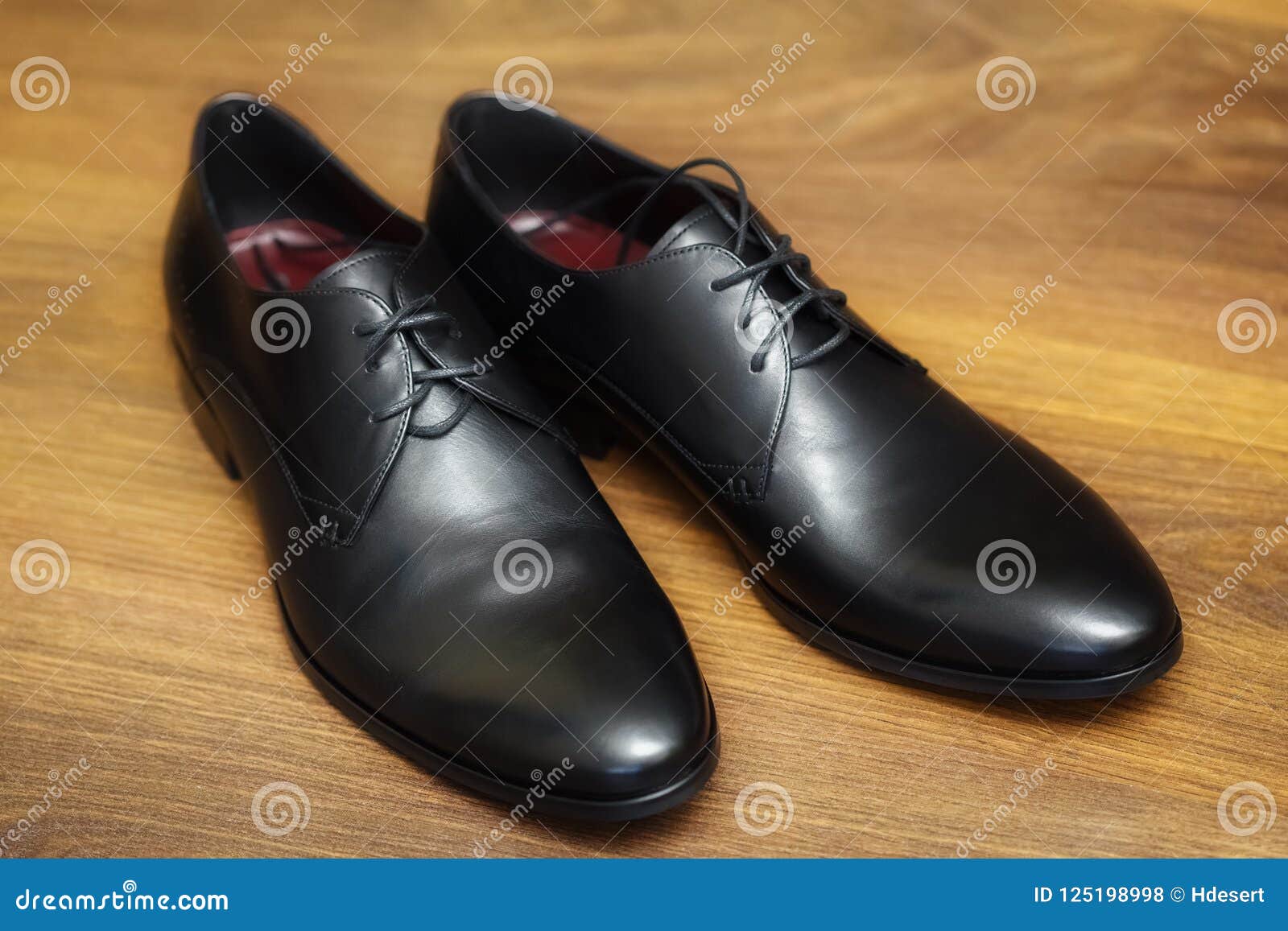Black Leather Male Shoes on Wooden Background Stock Photo - Image of ...