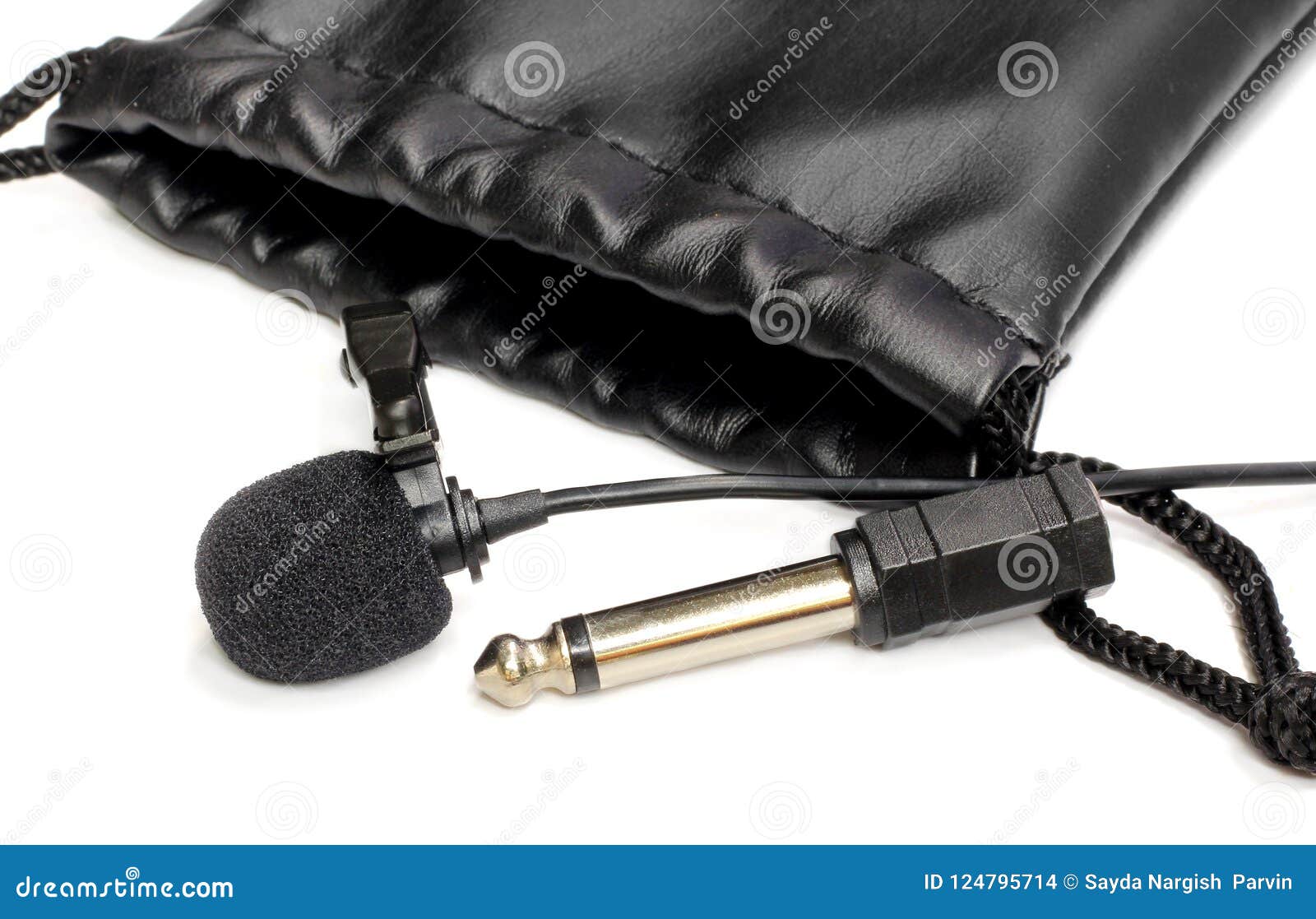 Black Leather Pouch Bag with Microphone Stock Photo Image of