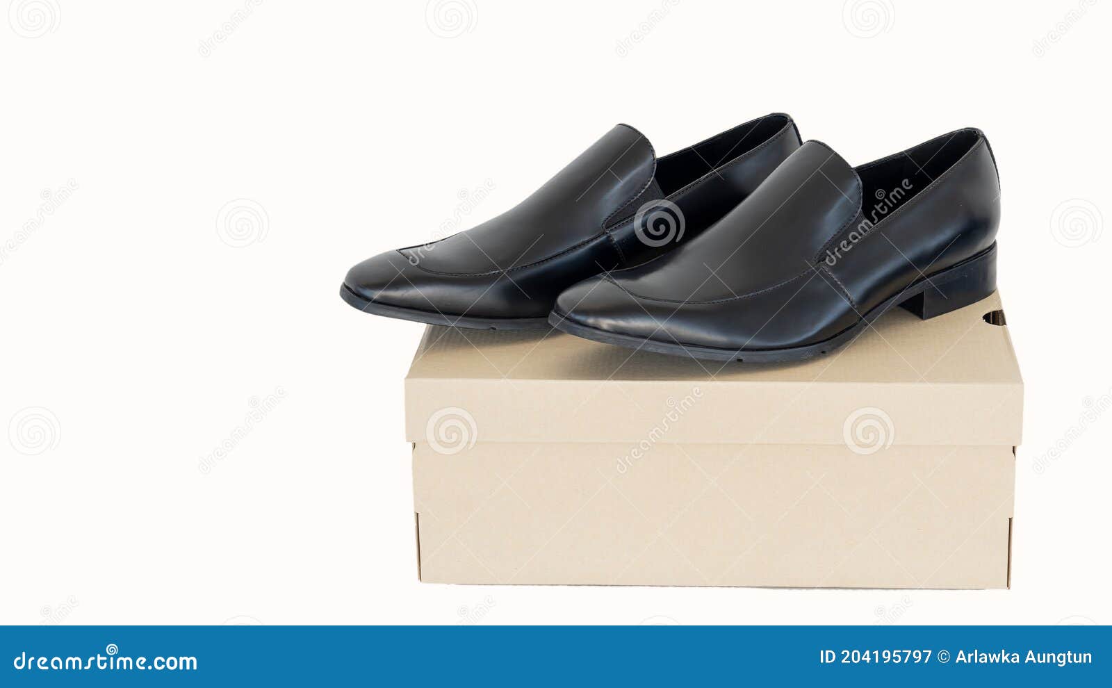 Black Leather Shoes in a Men`s Shoe Boutique with an Isolated Box on a ...