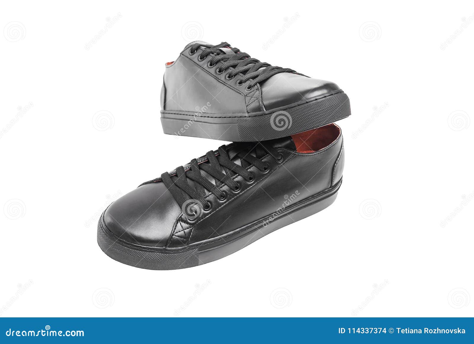 Black leather sneakers. stock photo. Image of fitness - 114337374