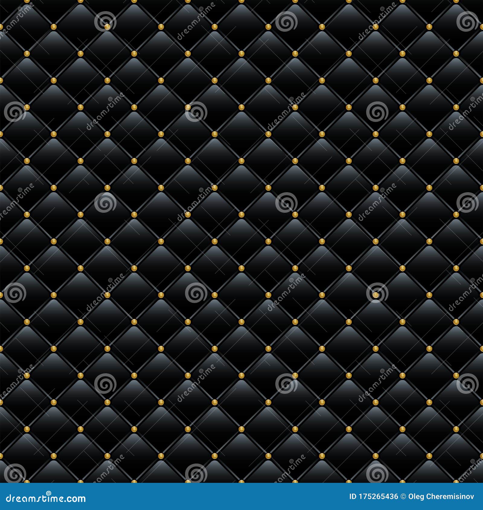 Black Leather Sofa Cover with Golden Buttons Background. Vector Luxury