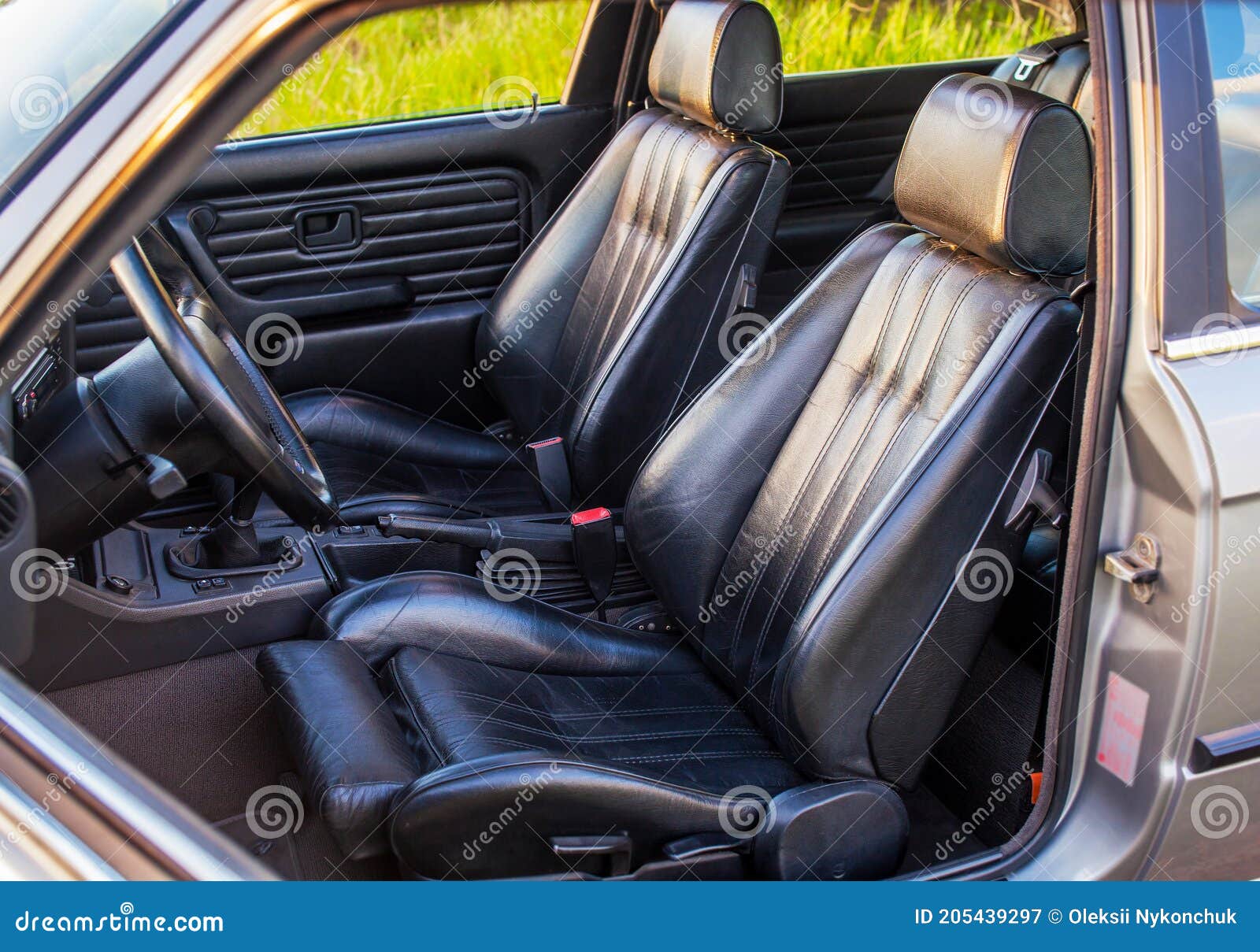 Black Leather Sport Seats of Retro Car Stock Image - Image of vintage