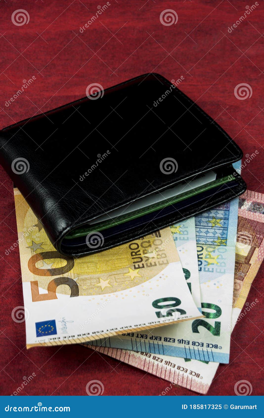 Black Leather Wallet And Euro Bills Stock Image - Image of commercial, purse: 185817325