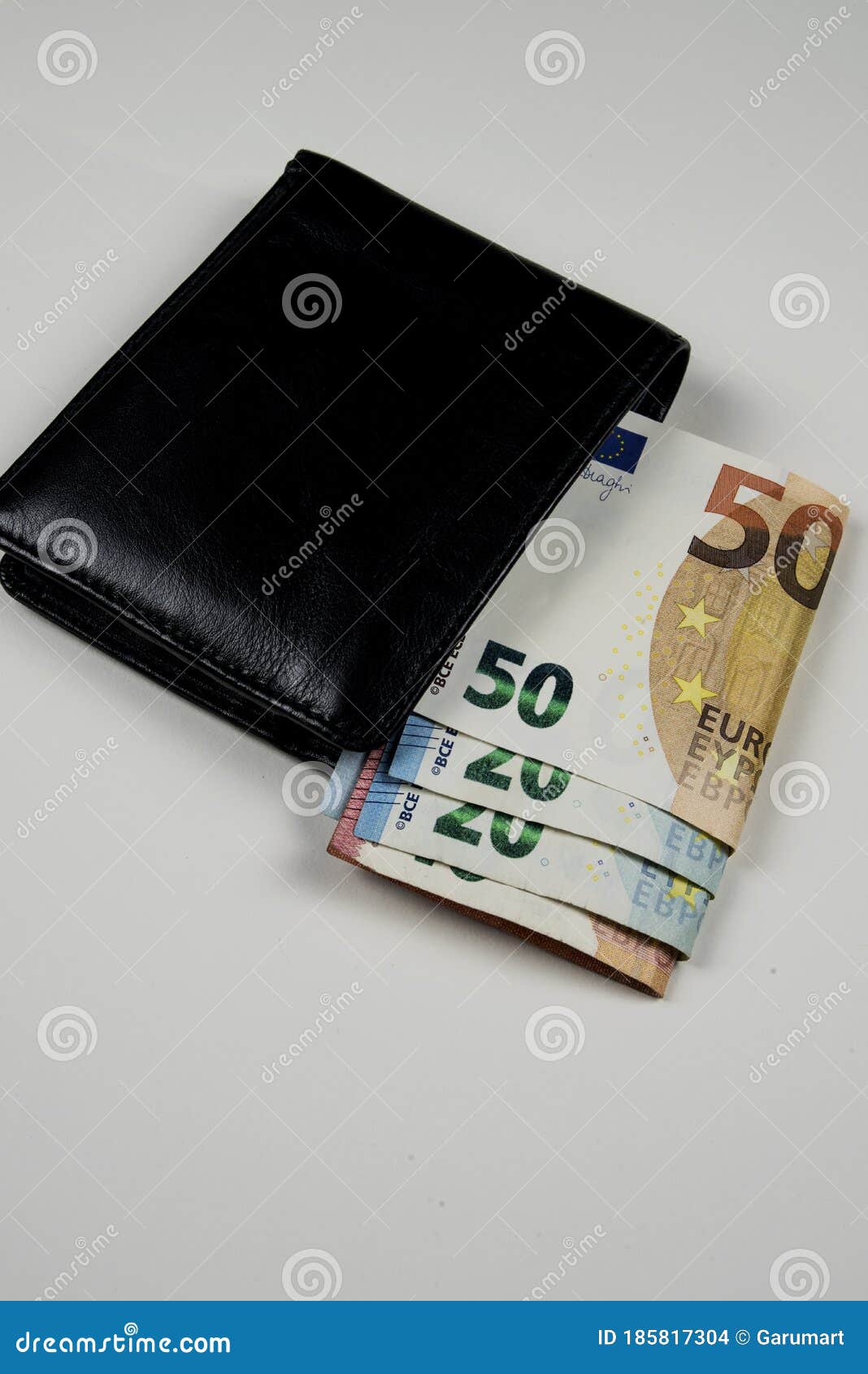 Black Leather Wallet And Euro Bills Stock Photo - Image of currency, bills: 185817304