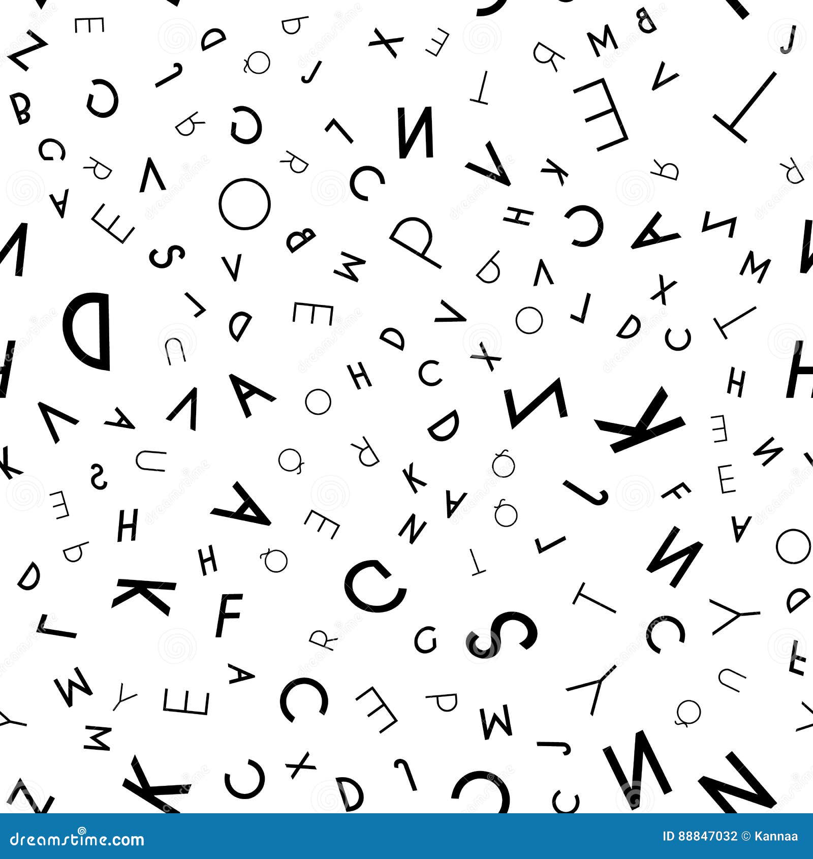 Black Letter Seamless Pattern on White Background Stock Vector