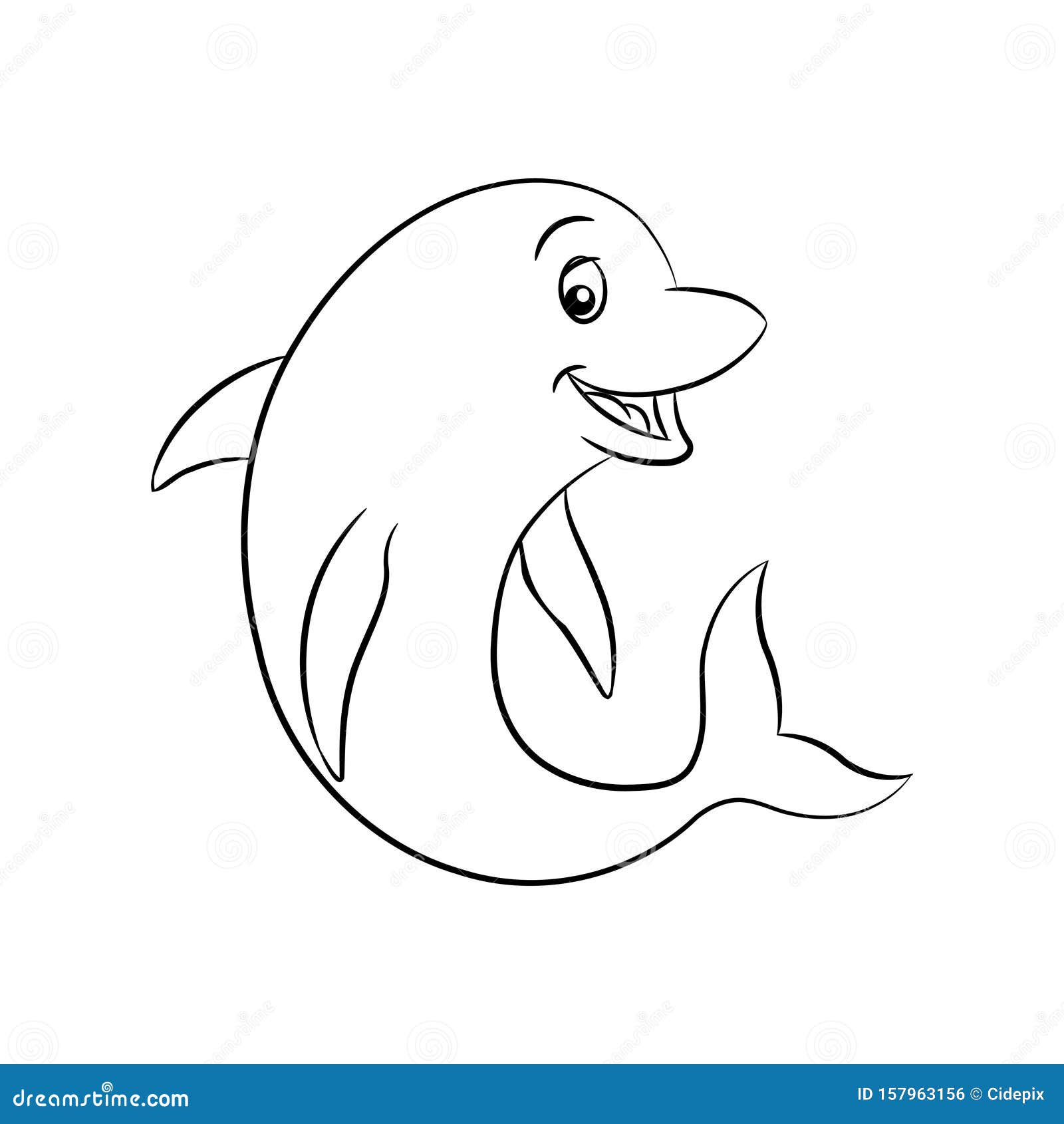 Black Line Art Dolphin Cartoon on a White Background Stock Vector -  Illustration of character, blue: 157963156