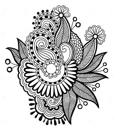 Black Line Art Ornate Flower Design, Ukrainian Stock Vector ...