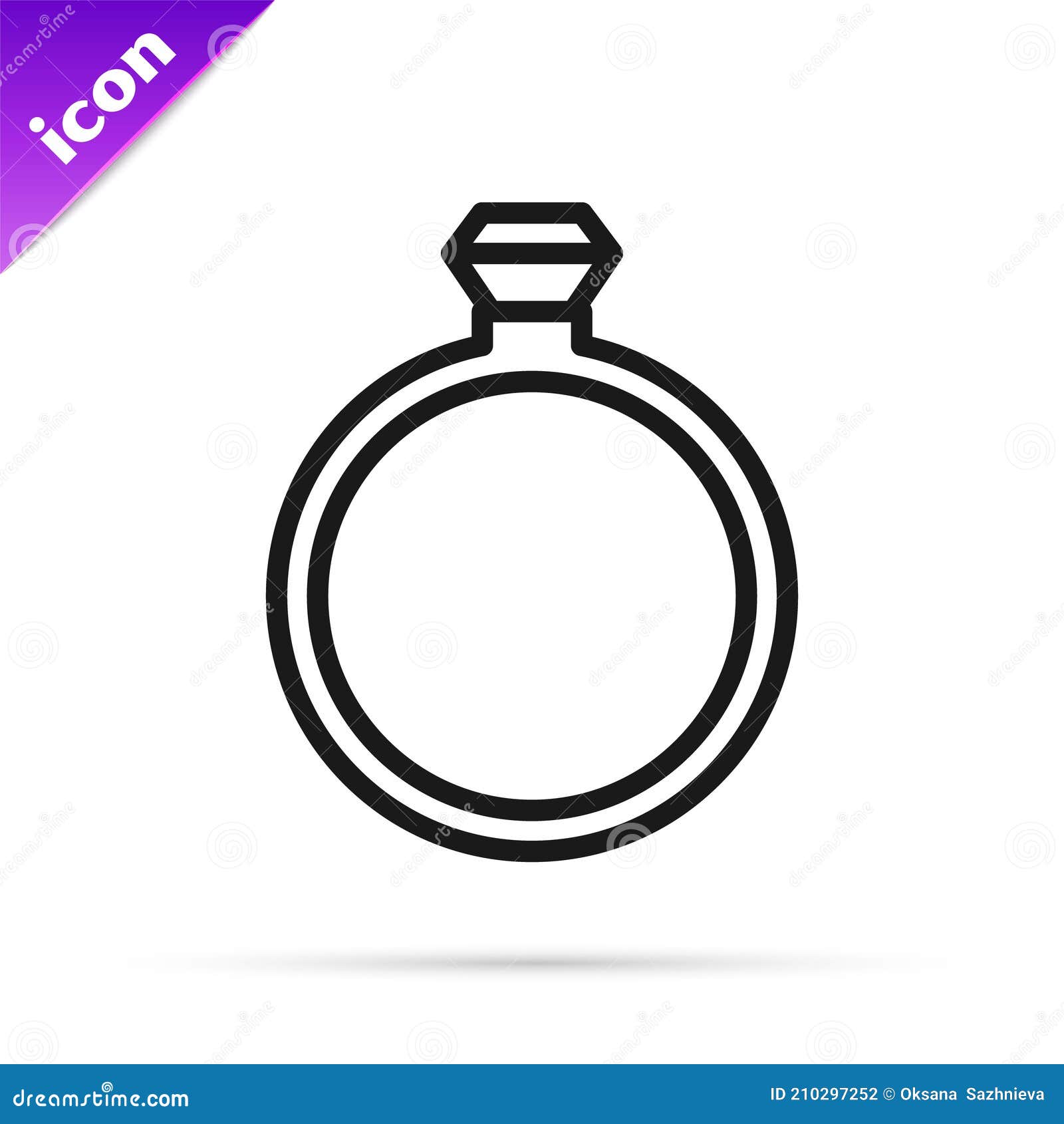 Black Line Diamond Engagement Ring Icon Isolated on White Background