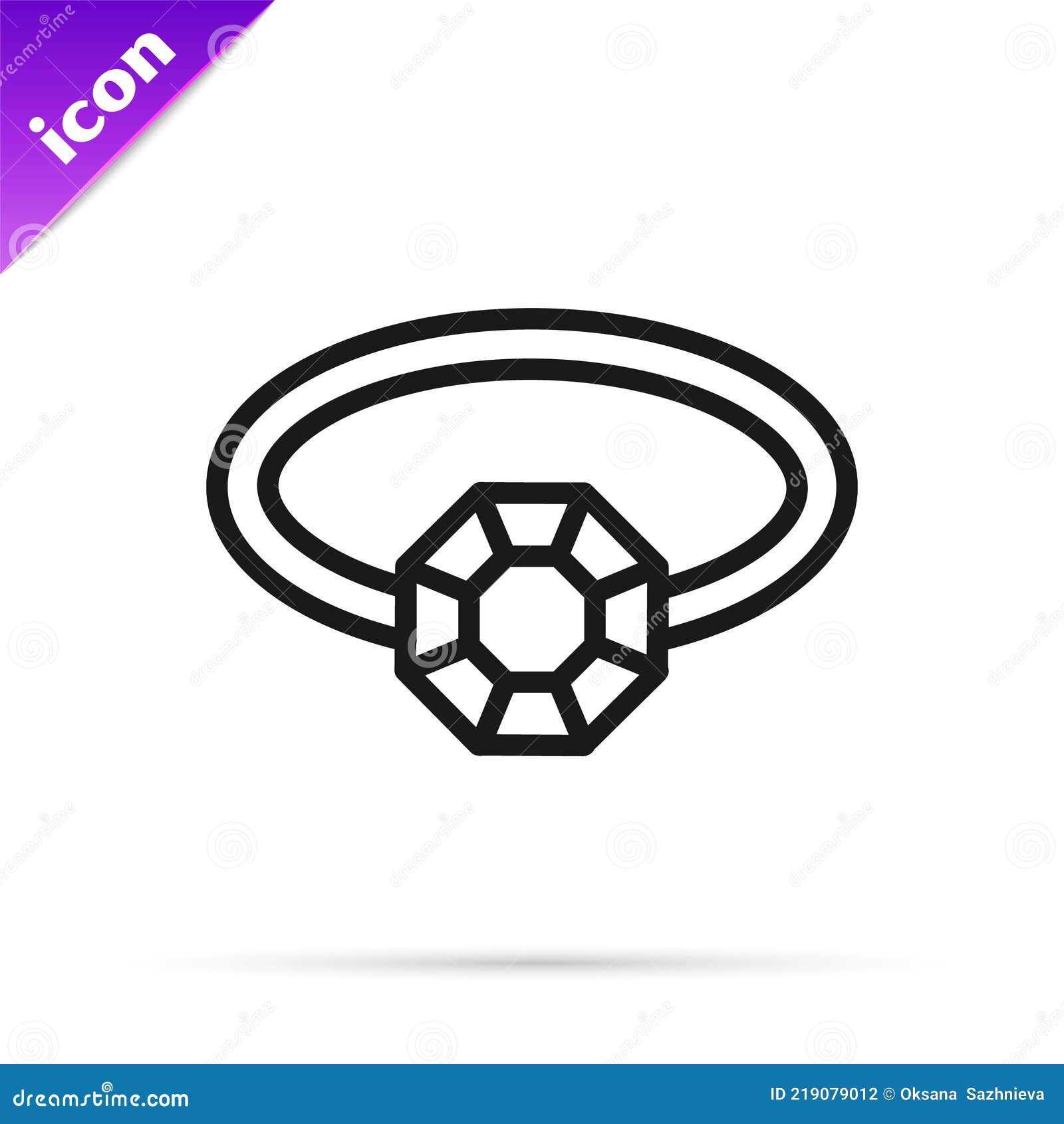 Black Line Diamond Engagement Ring Icon Isolated on White Background