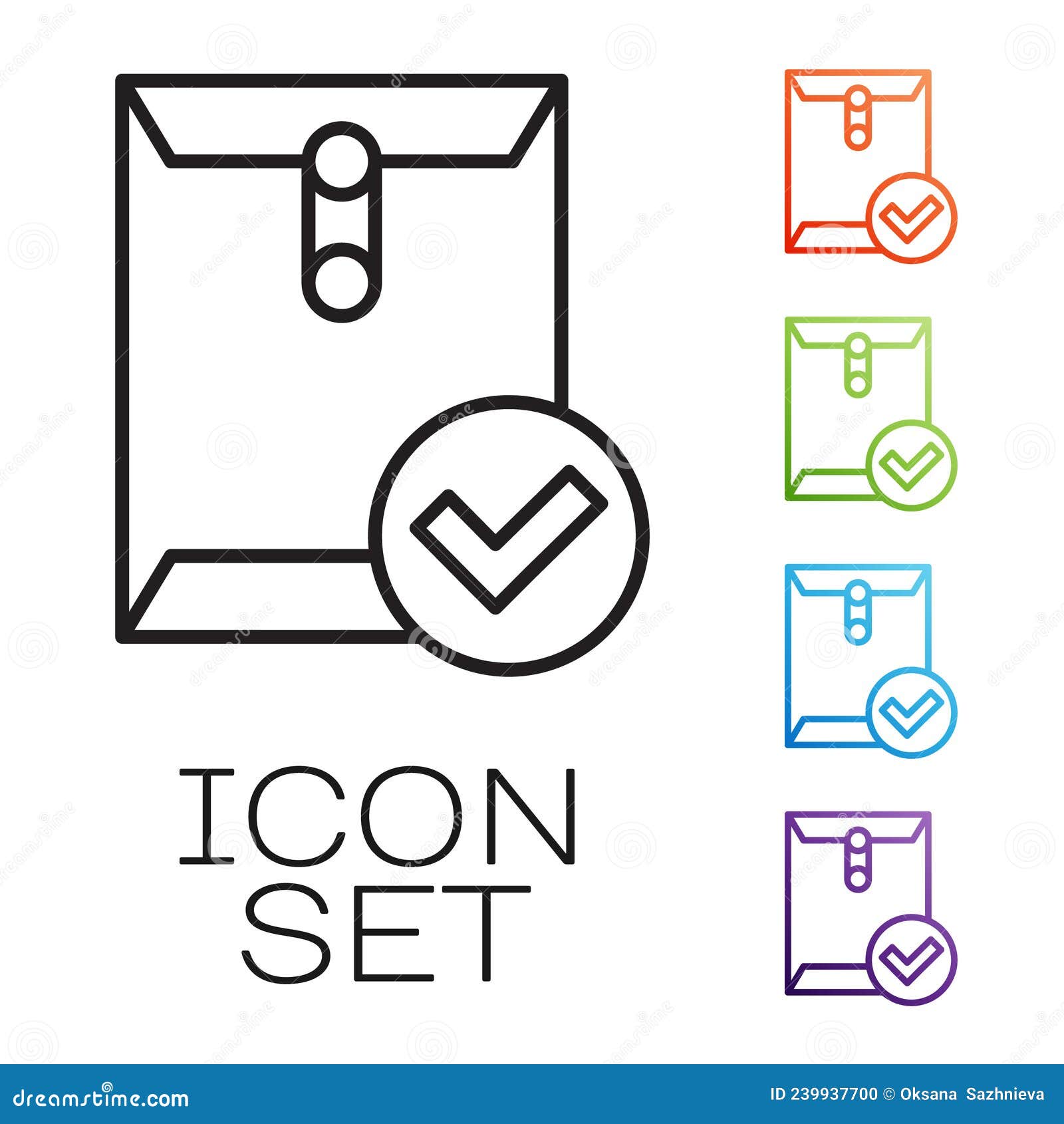 black line envelope and check mark icon  on white background. successful e-mail delivery, email delivery