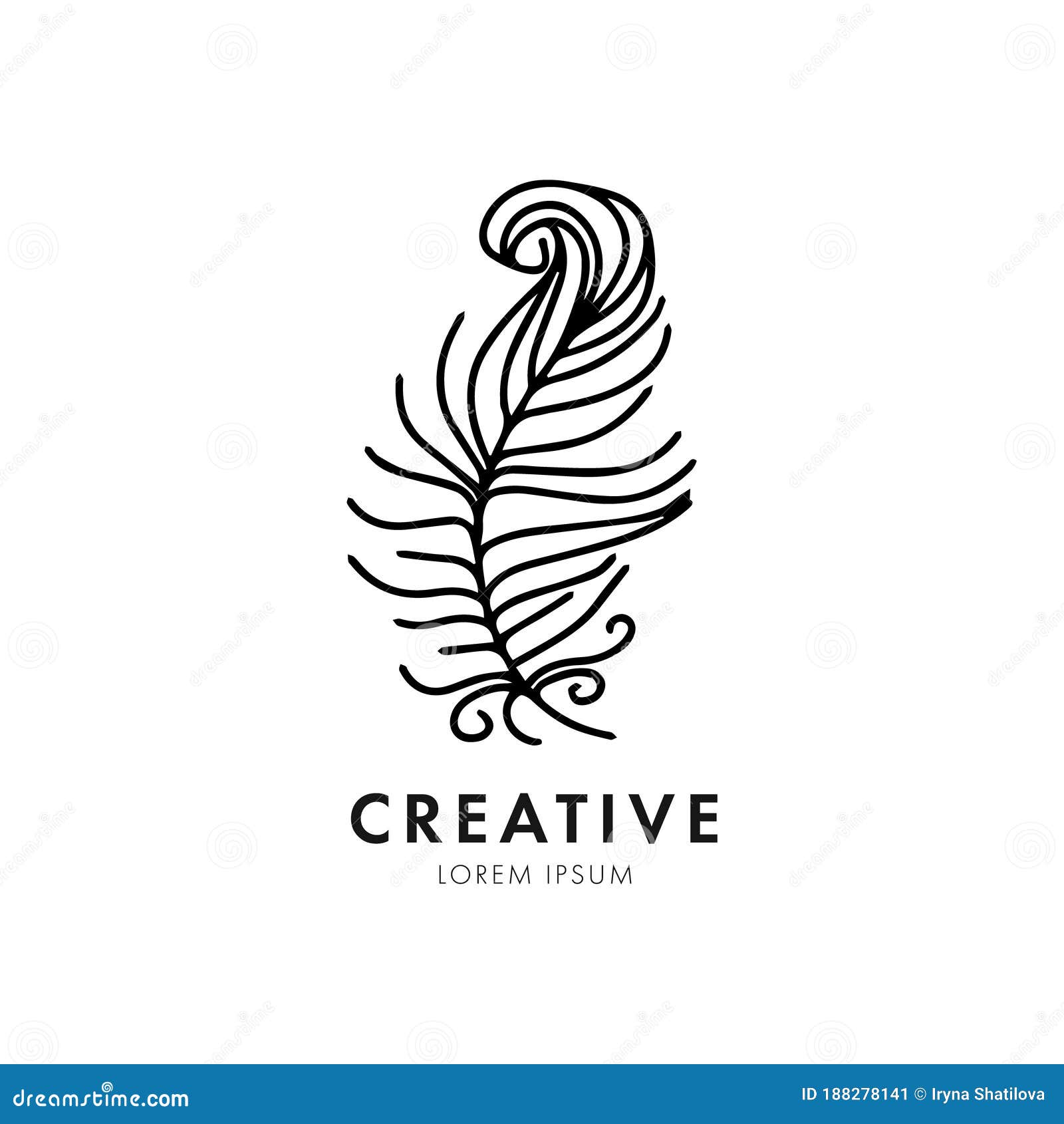 Black Line Feather Icon Logo Isolated on White Background. Vector