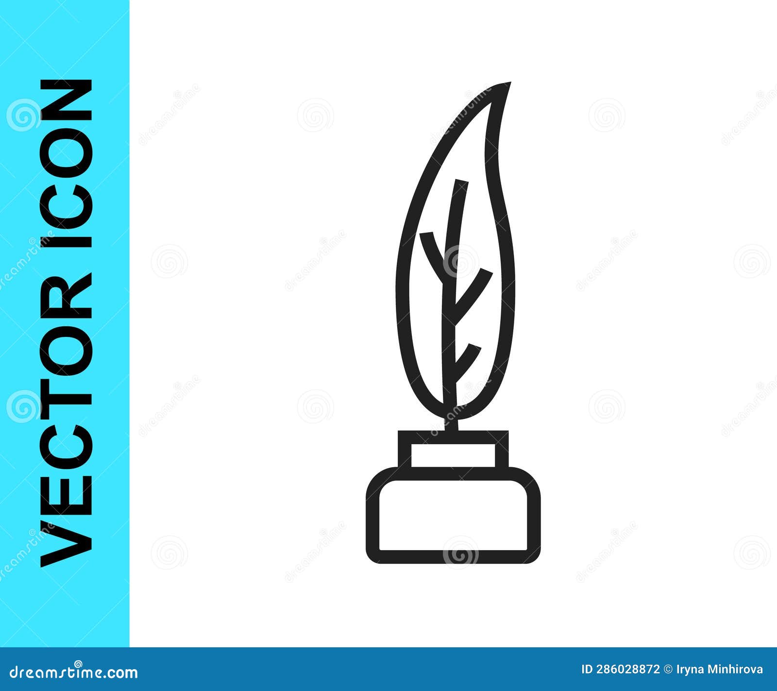 Black Line Feather and Inkwell Icon Isolated on White Background