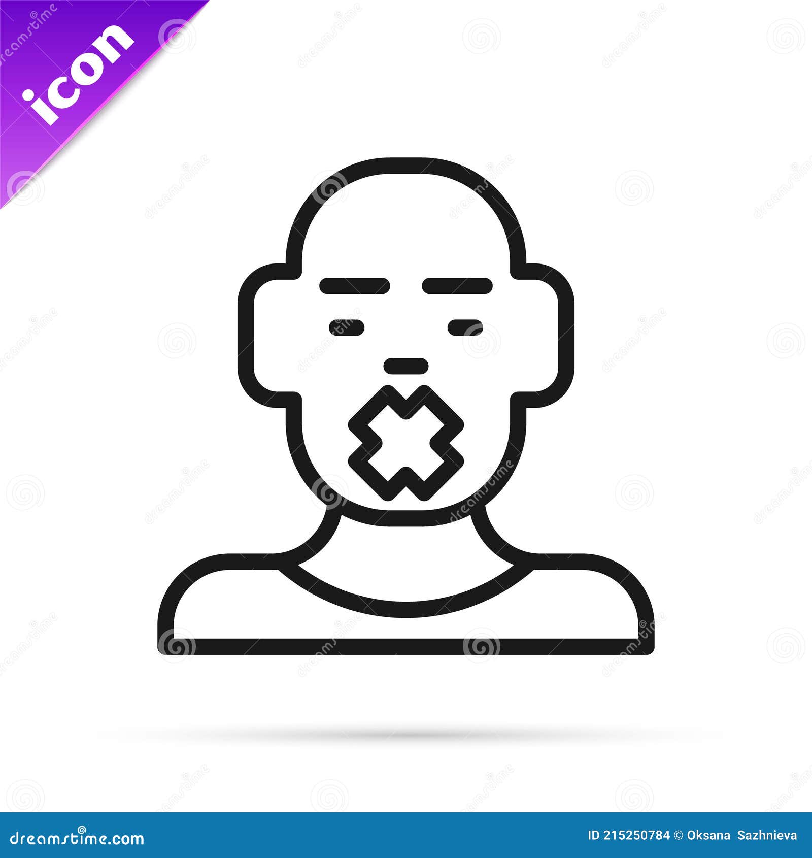 black line head of deaf and dumb guy icon  on white background. dumbness sign. disability concept. 