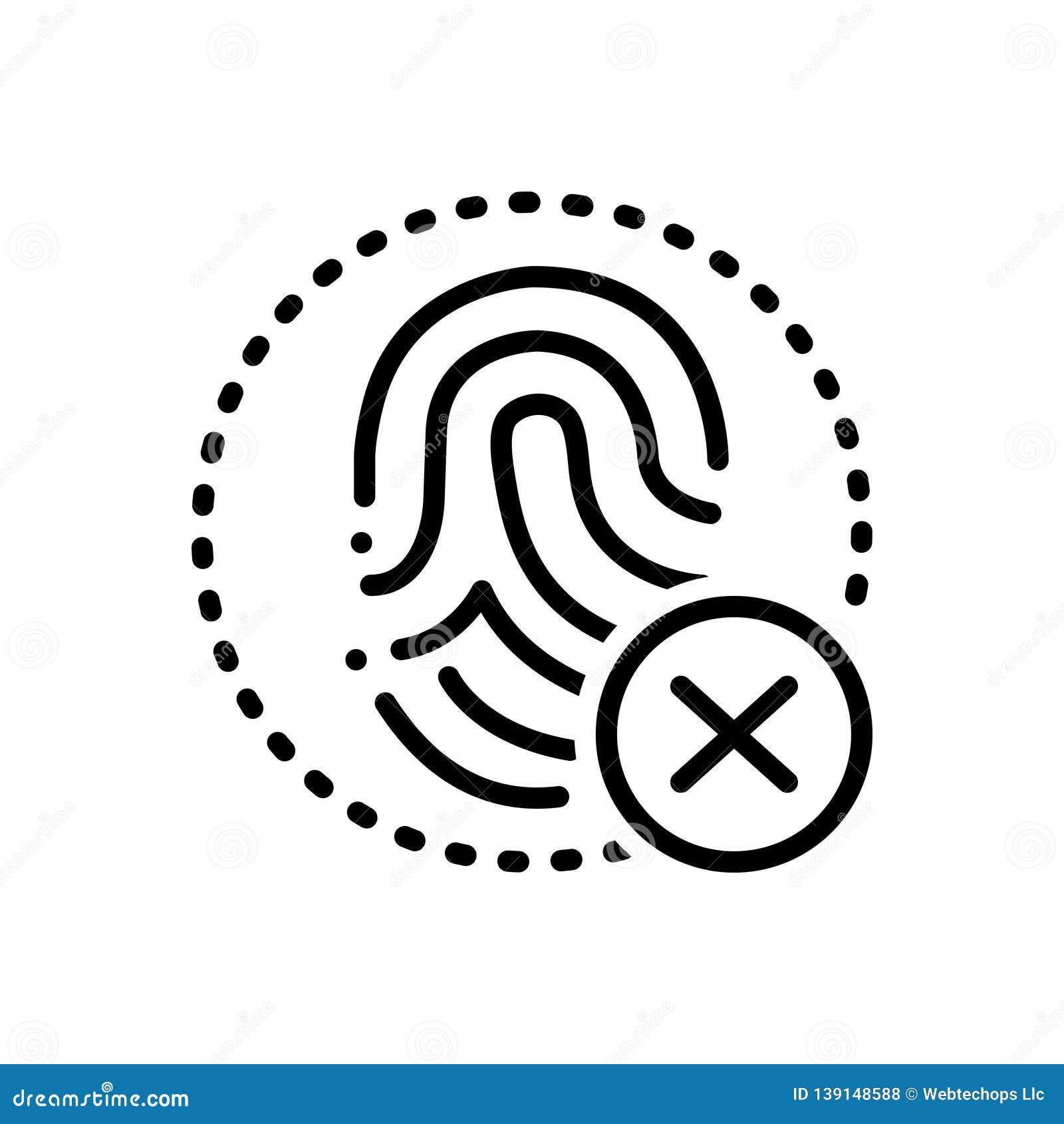 black line icon for fingerprint cancelation,  and biometry