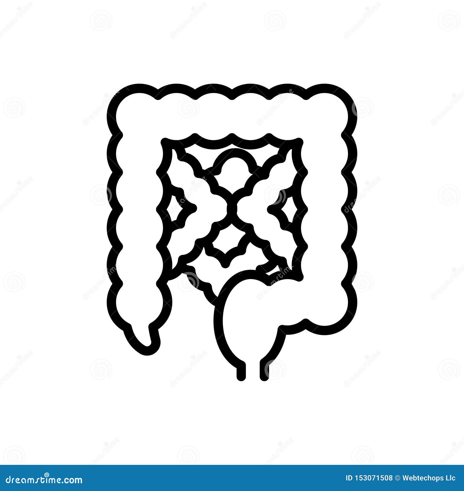 black line icon for intestine, alimentary and digestive