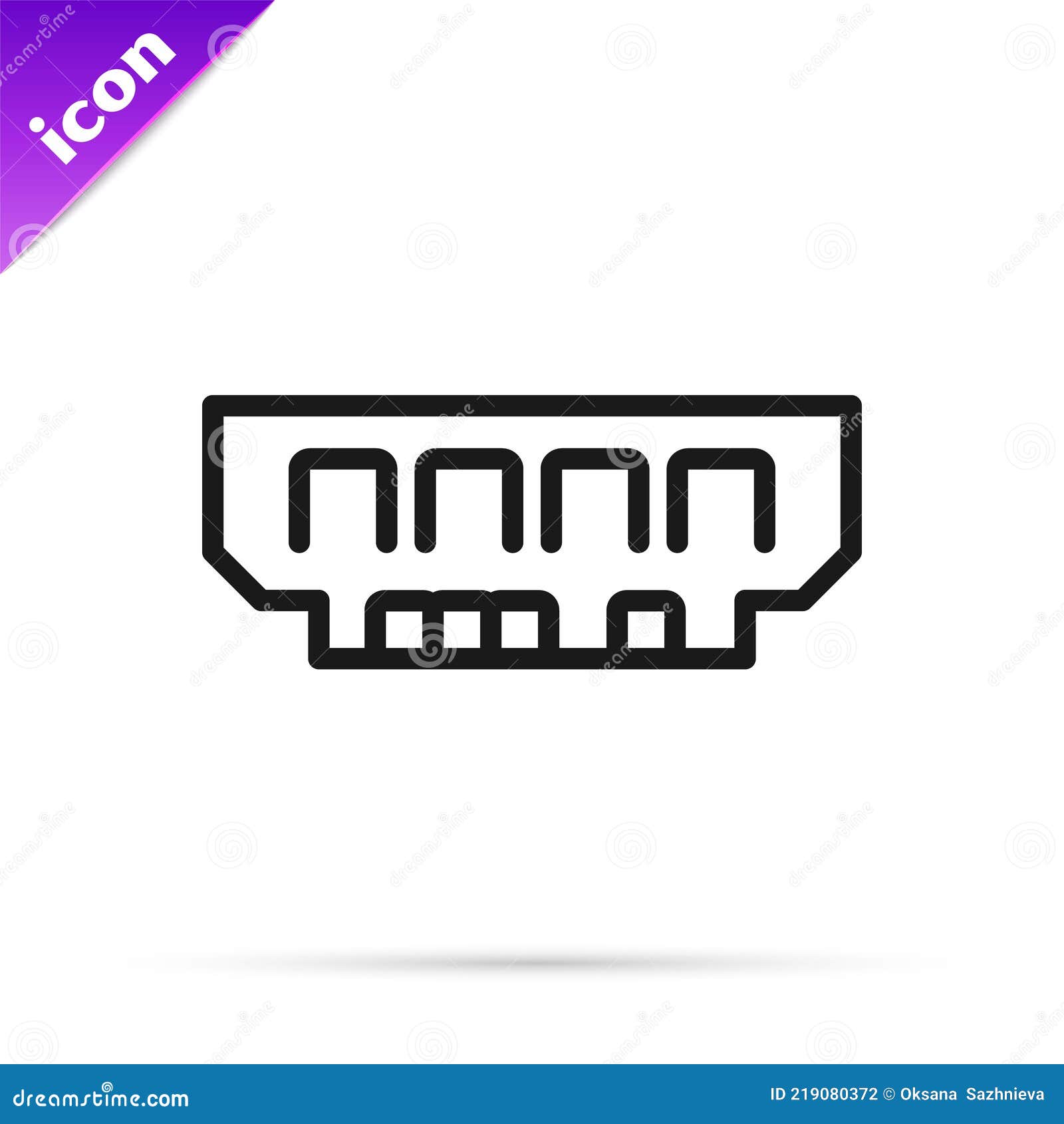 Black Line RAM, Random Access Memory Icon Isolated on White Background ...