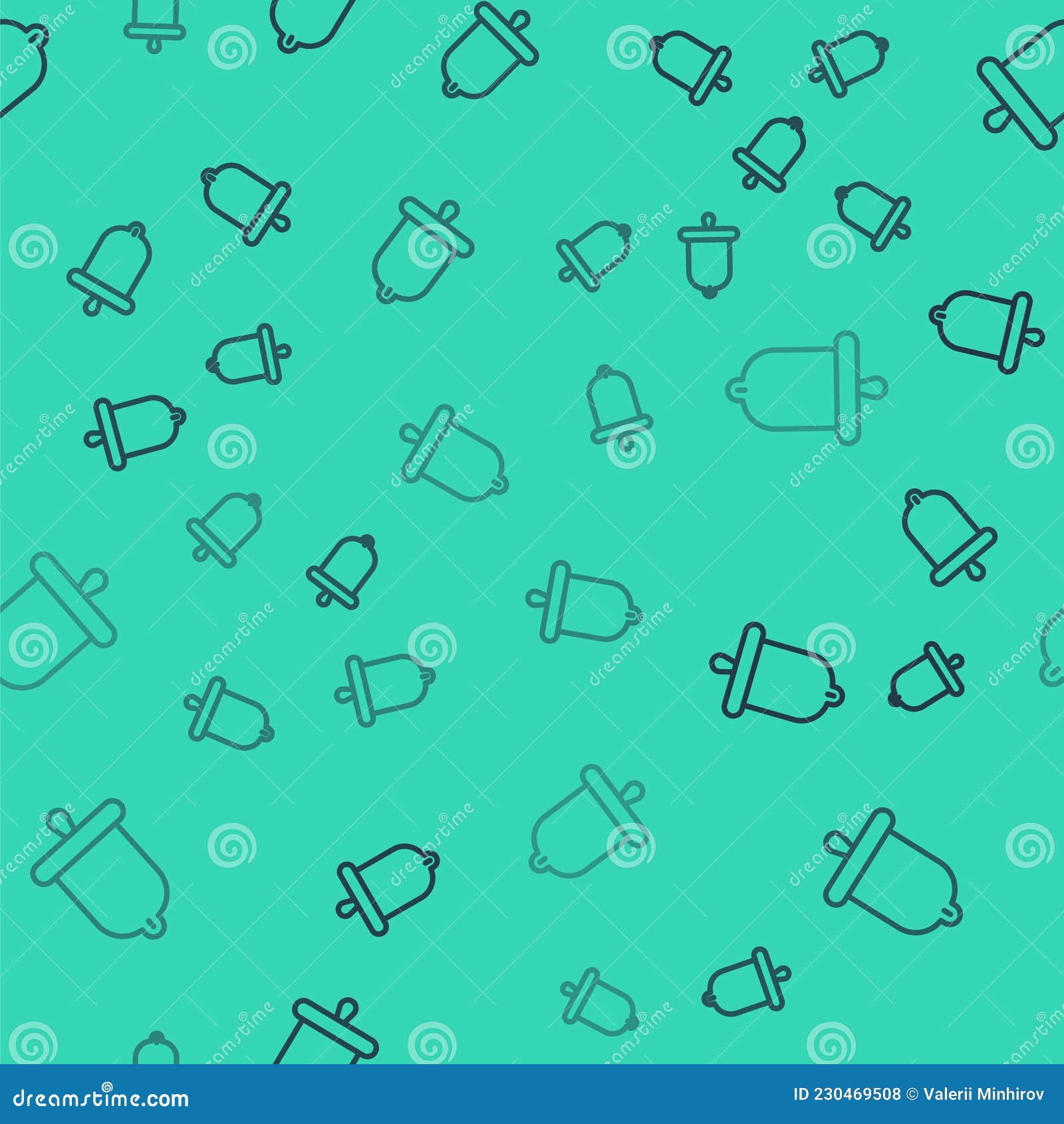 Black Line Ship Bell Icon Isolated Seamless Pattern on Green Background. Vector Stock Vector