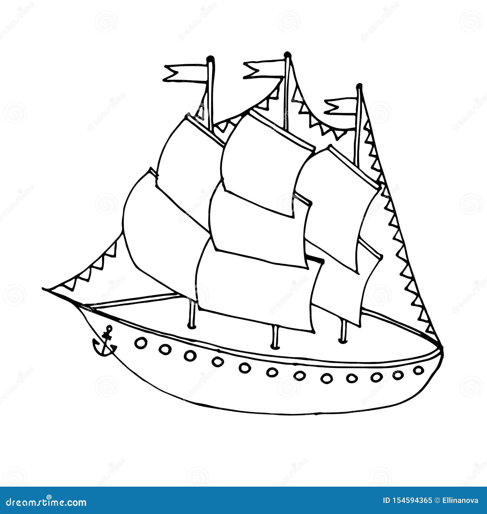 Black Line Ship or Boat for Coloring Book Stock Vector ...